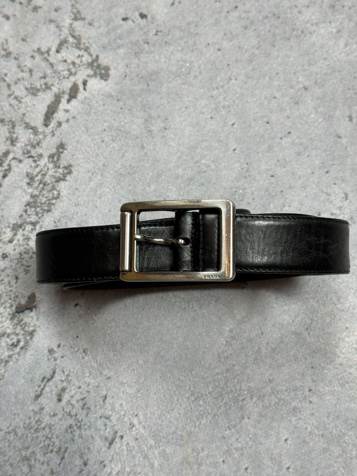 image of Prada Belt Leather Logo in Black, Men's