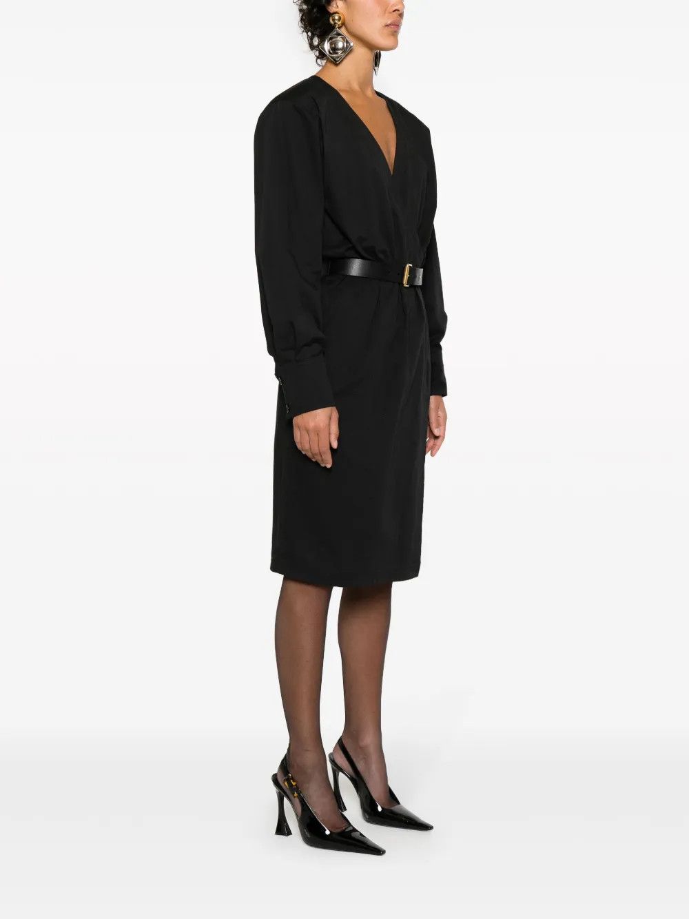 Saint Laurent Paris o1y0126 Belt Midi Dress in Black Size M / US 6-8 / IT 42-44 - 4 Thumbnail