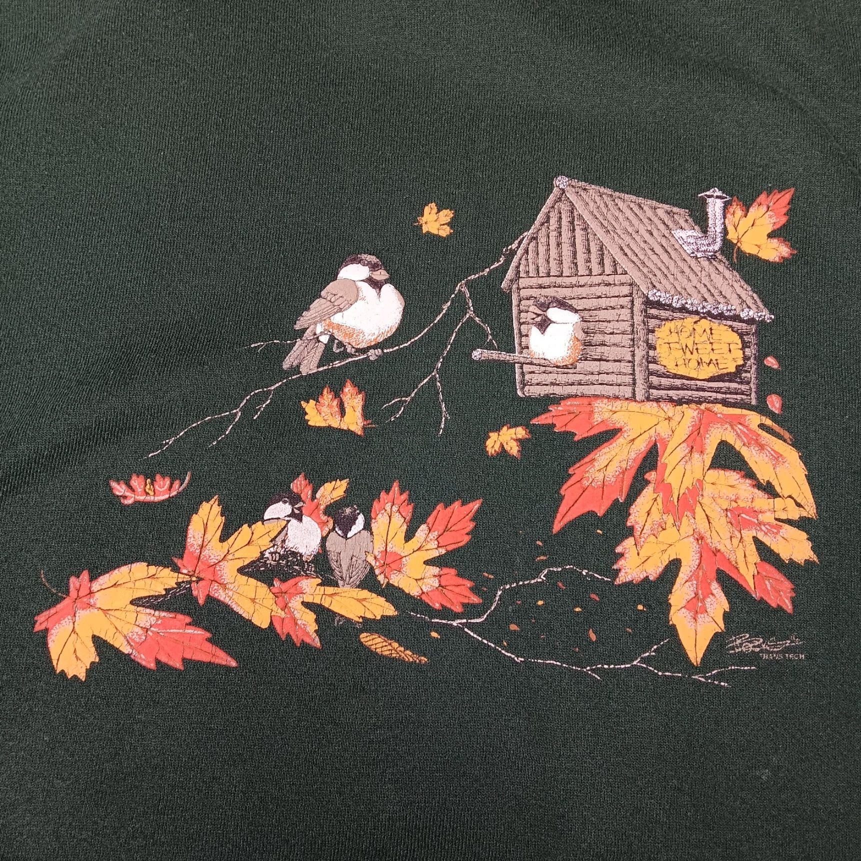 Fruit Of The Loom VINTAGE Fruit of the Loom Sweatshirt Nature Green Crew Neck Long Sleeve Pullover Women L Fall Cotton Polyester Knit Birds Tree Leaves Sweatshirt Size L / US 10 / IT 46 - 2 Thumbnail