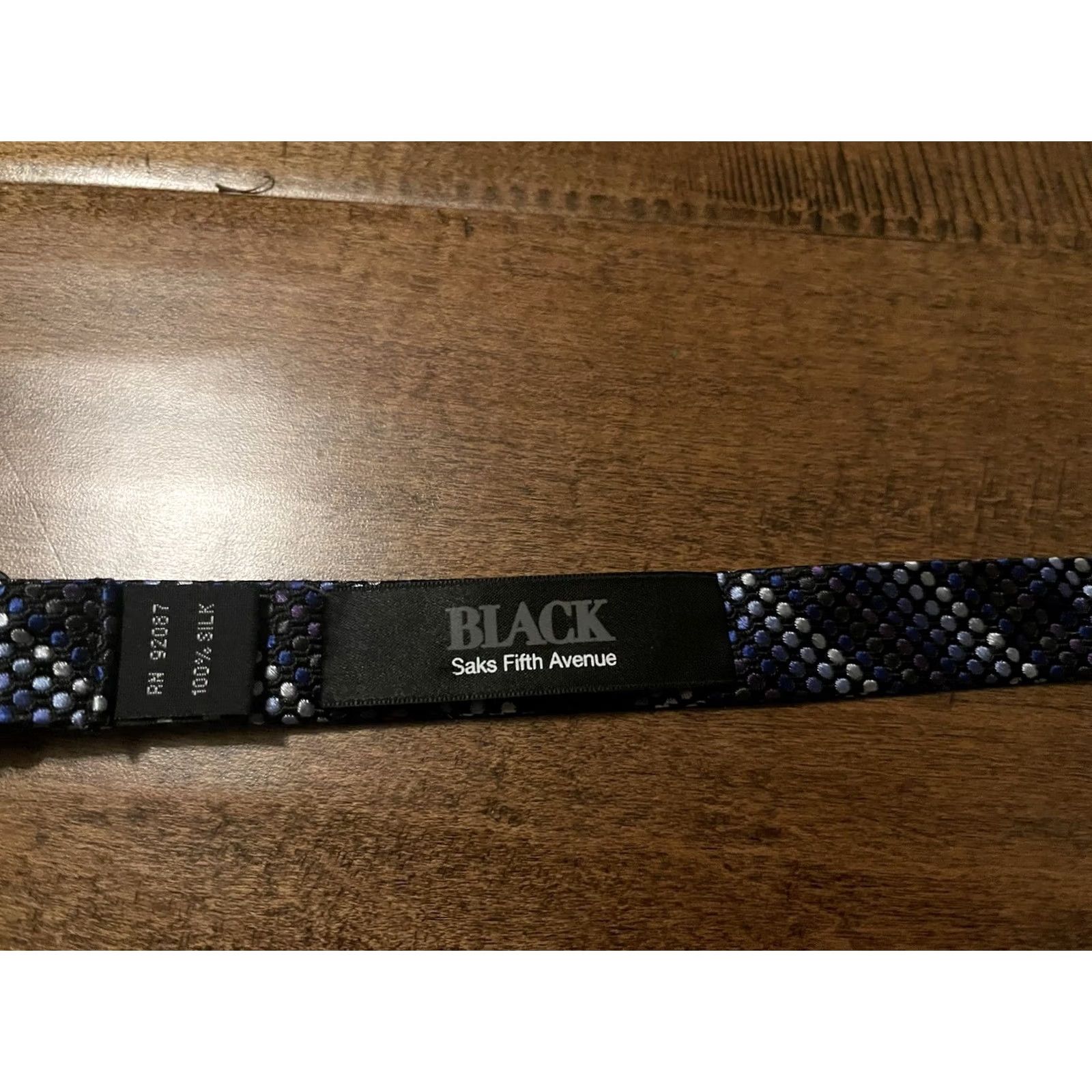 Saks Fifth Avenue Saks Fifth Avenue Black Blue Striped Polka Dot Geometric Silk Men's Bow Tie Size ONE SIZE - 3 Thumbnail