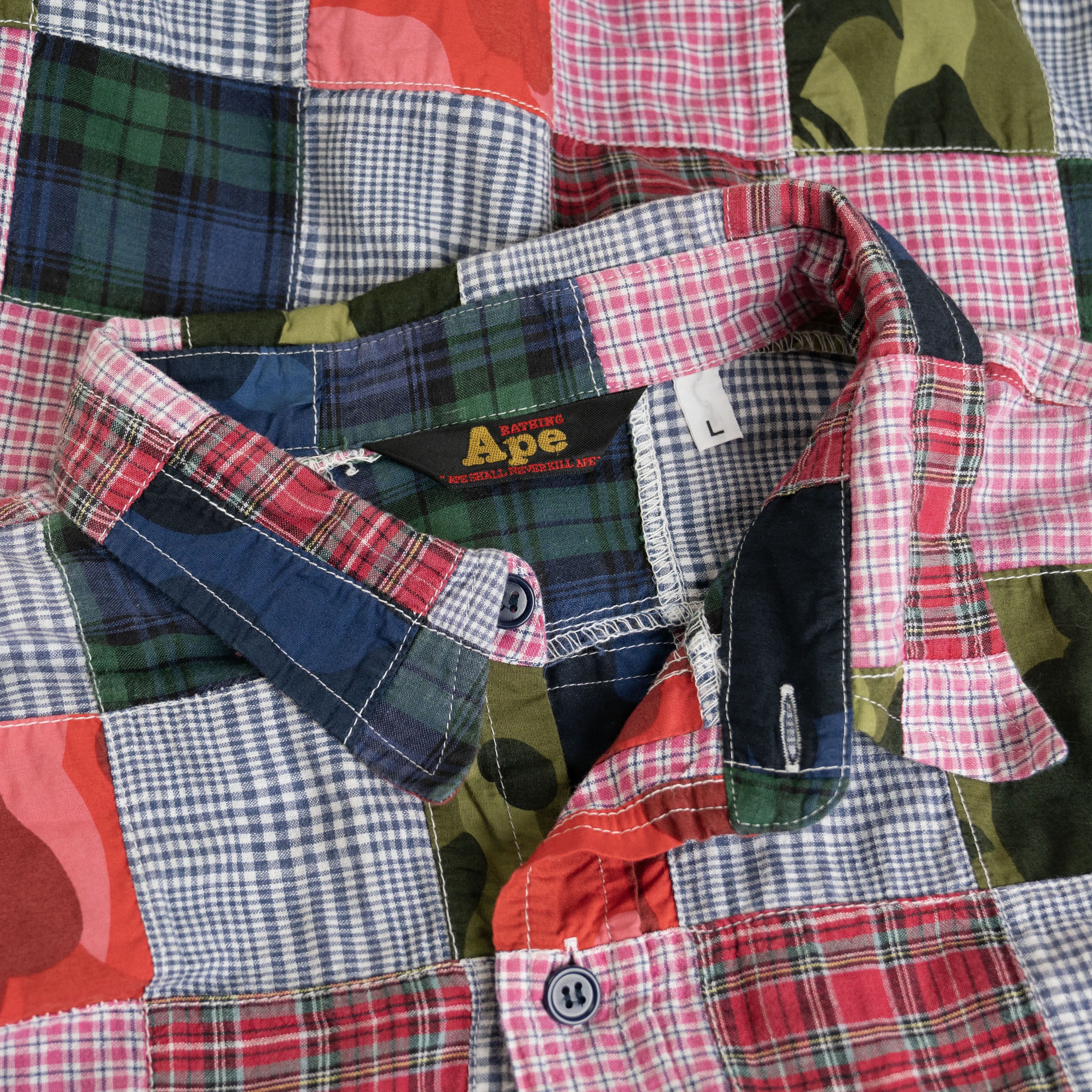 Bape × Nigo Vintage 1990's Bape Camo Plaid Patchwork Button Up Shirt Size US L / EU 52-54 / 3 - 3 Thumbnail