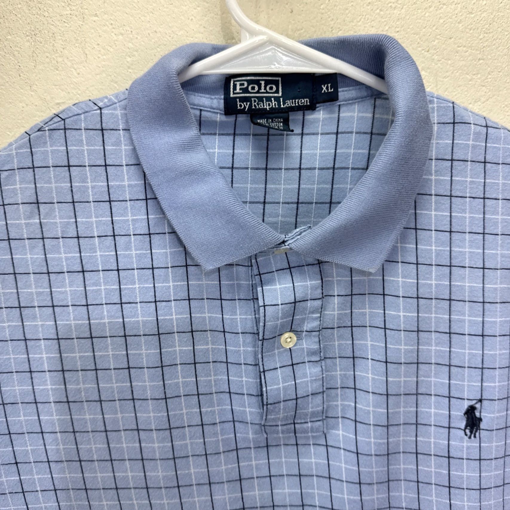 Polo Ralph Lauren VINTAGE Polo Ralph Lauren Shirt Mens XL Blue White Windowpane Golf Polo Casual Wedding Party Collared Short Sleeve Size US XL / EU 56 / 4 - 3 Thumbnail