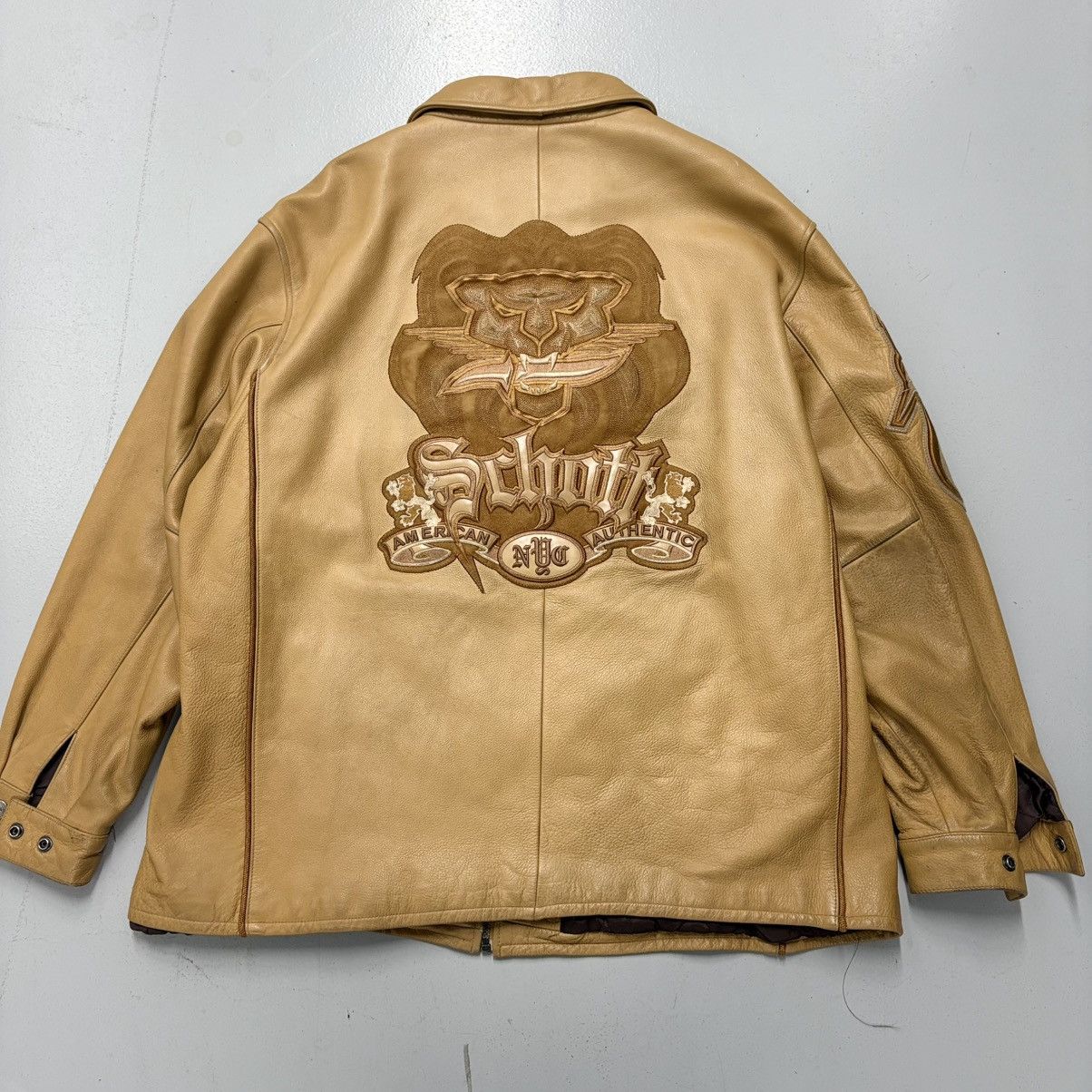 Schott Vintage Schott NYC Embroidered Leather Jacket - 4XL Size US XXL / EU 58 / 5 - 1 Thumbnail