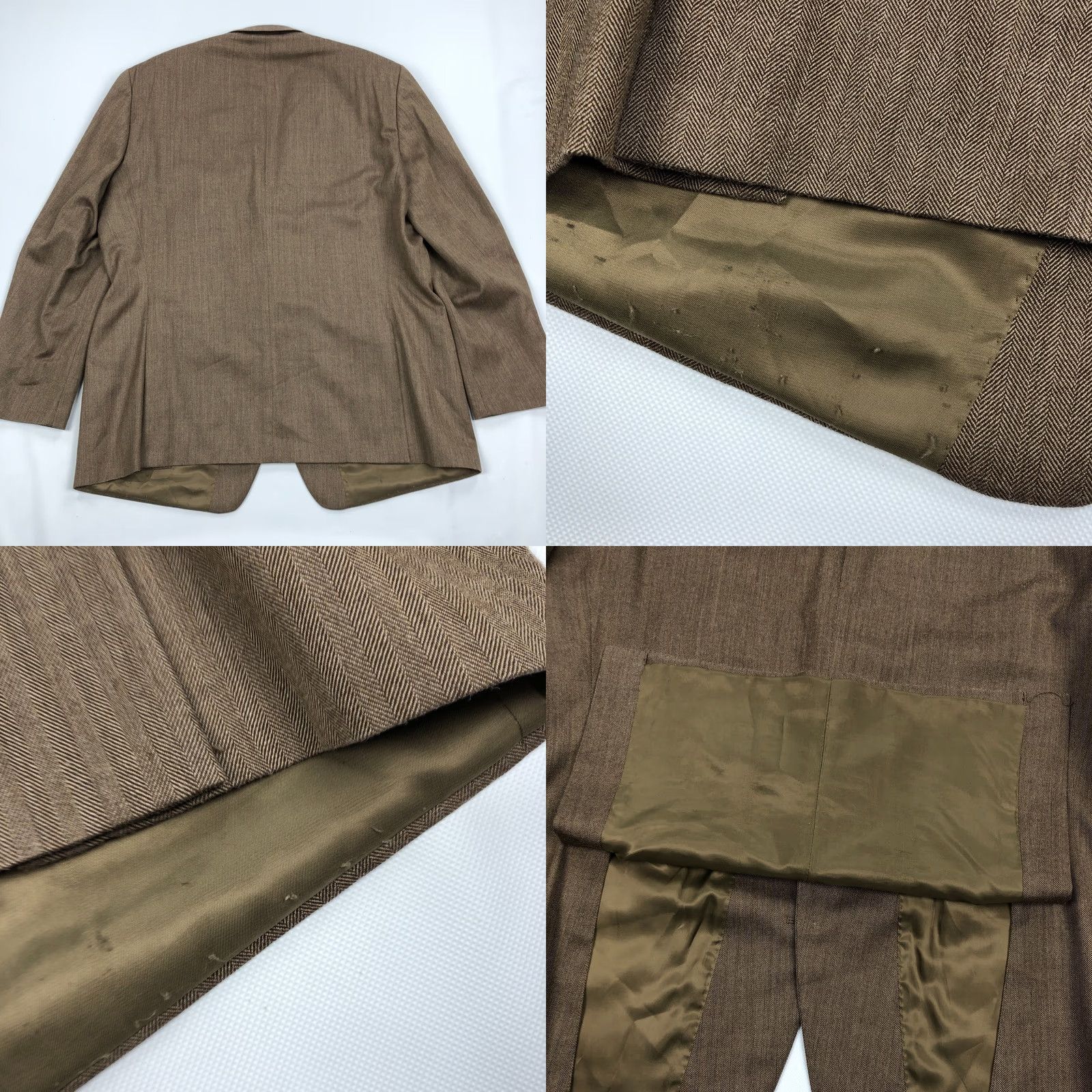 Ralph Lauren Ralph Lauren Blazer Jacket Silk Wool Brown Herringbone Sport Coat 48L Long Notch Double Vent Two-Button Front Mens Regular Size 48R - 8 Thumbnail
