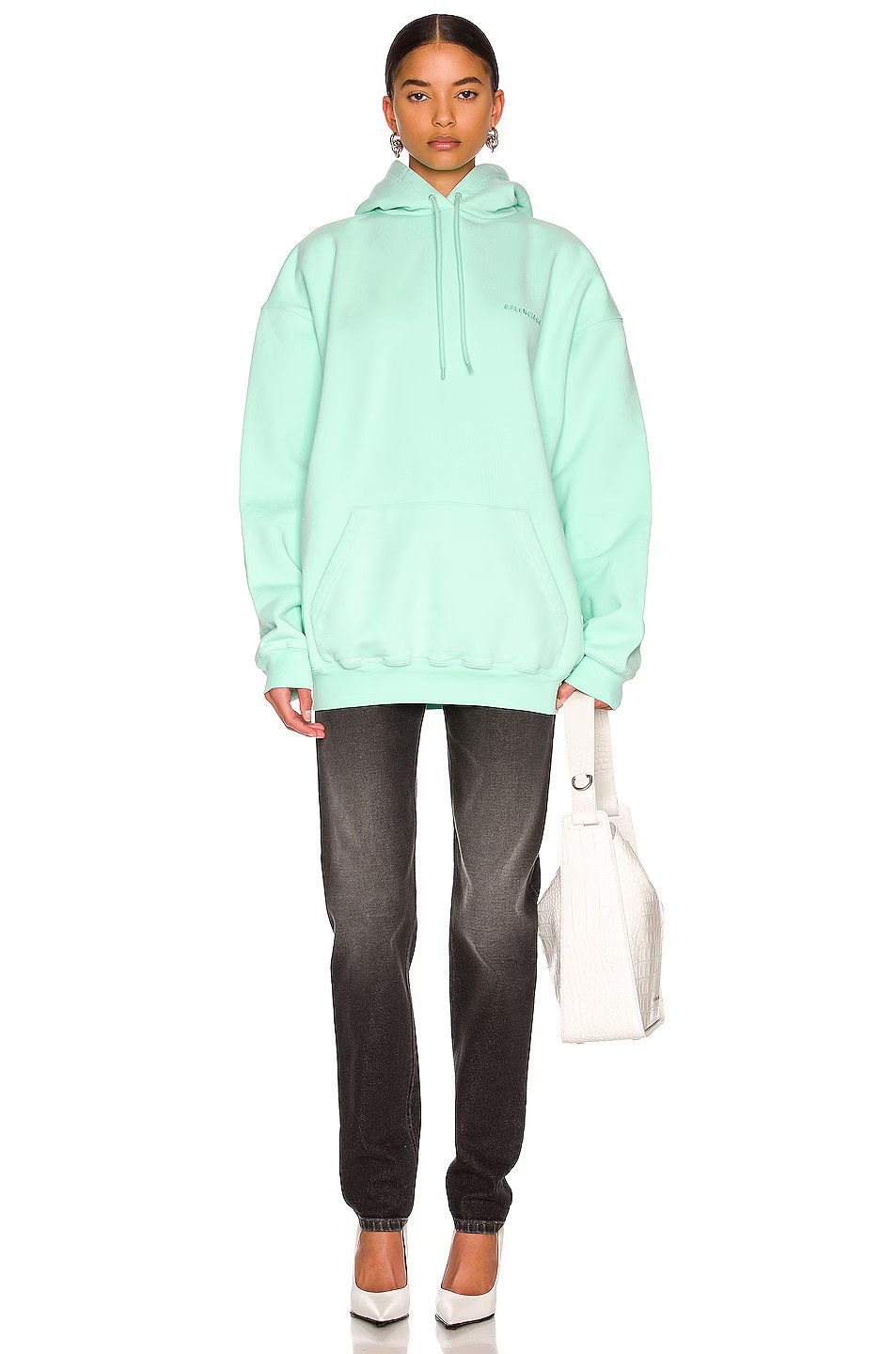 Balenciaga o1s1wg111124 Medium Fit Hoodie in Mint Green Size S / US 4 / IT 40 - 4 Thumbnail