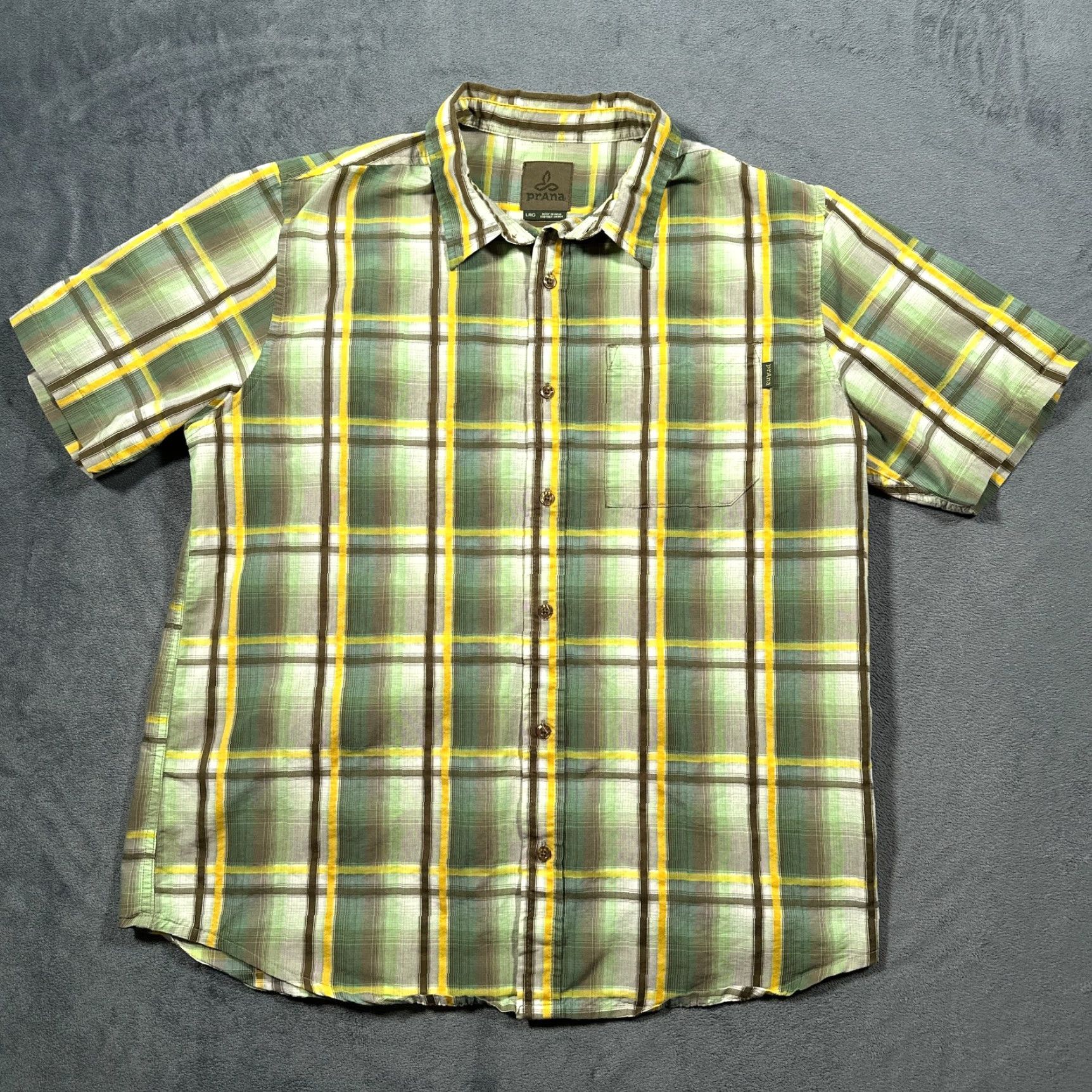 Prana Prana Shirt Mens Large Green Yellow Plaid Short Sleeve Button Up Outdoor Casual Size US L / EU 52-54 / 3 - 2 Thumbnail
