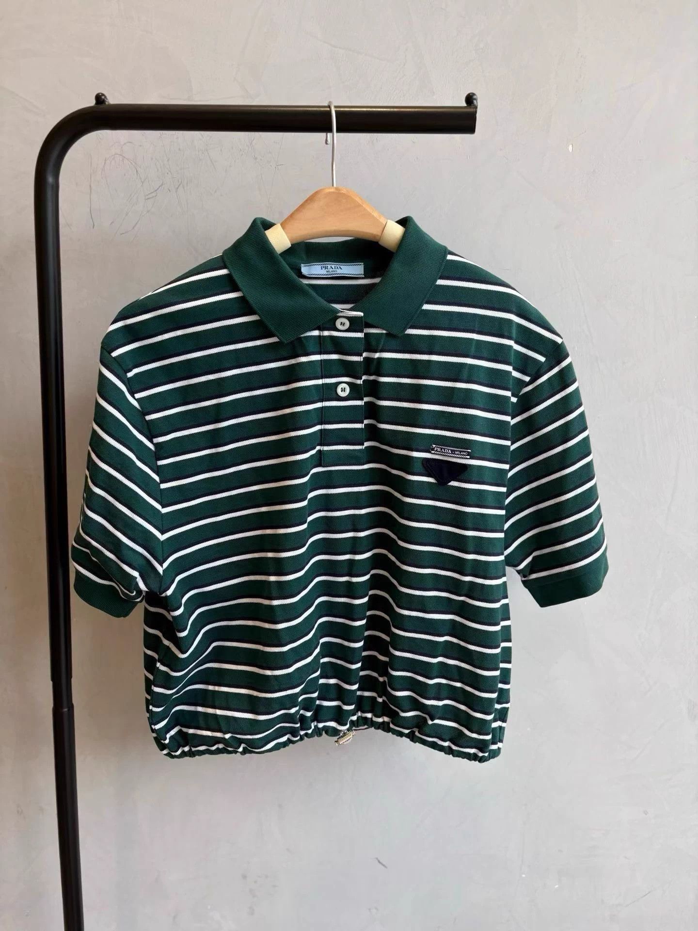 Prada Prada 24 polo striped short-sleeve drawstring hem 40 mint Size S / US 4 / IT 40 - 1 Thumbnail