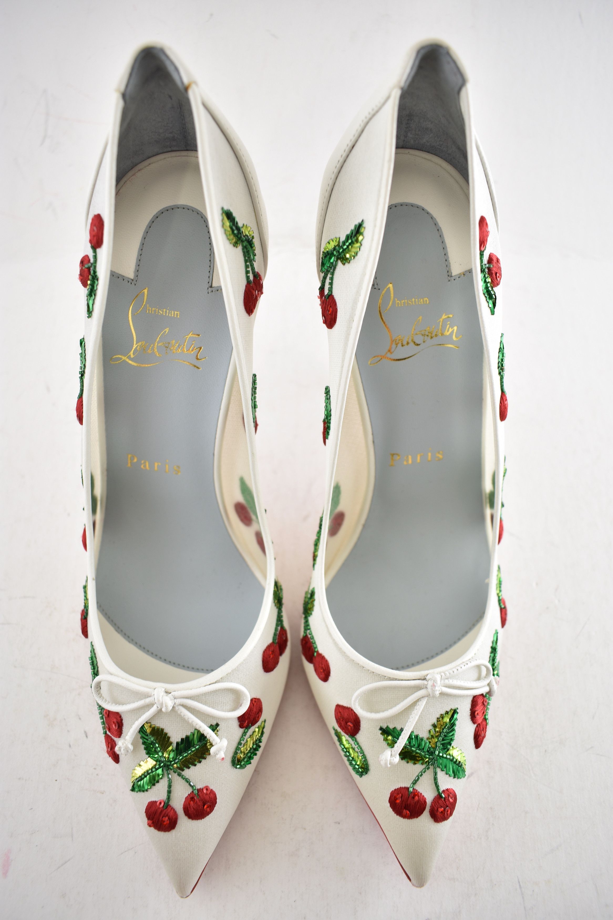 Christian Louboutin Cherrypump 100 Latte White Organza Red Cherry Pump Heel 39.5 Size US 9.5 / IT 39.5 - 12 Thumbnail