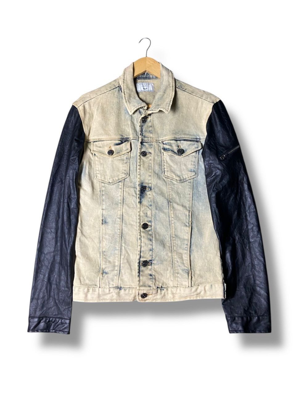 Zara Zara Man Couture Denim Jacket with Leather Sleeve (156) Size US M / EU 48-50 / 2 - 1 Thumbnail