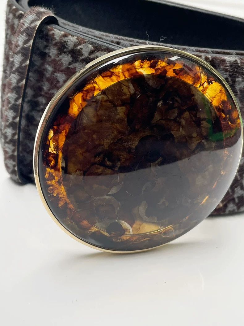 Giorgio Armani Giorgio Armani Extra Wide Houndstooth Amber Belt 2504-Nexta Size ONE SIZE - 3 Thumbnail