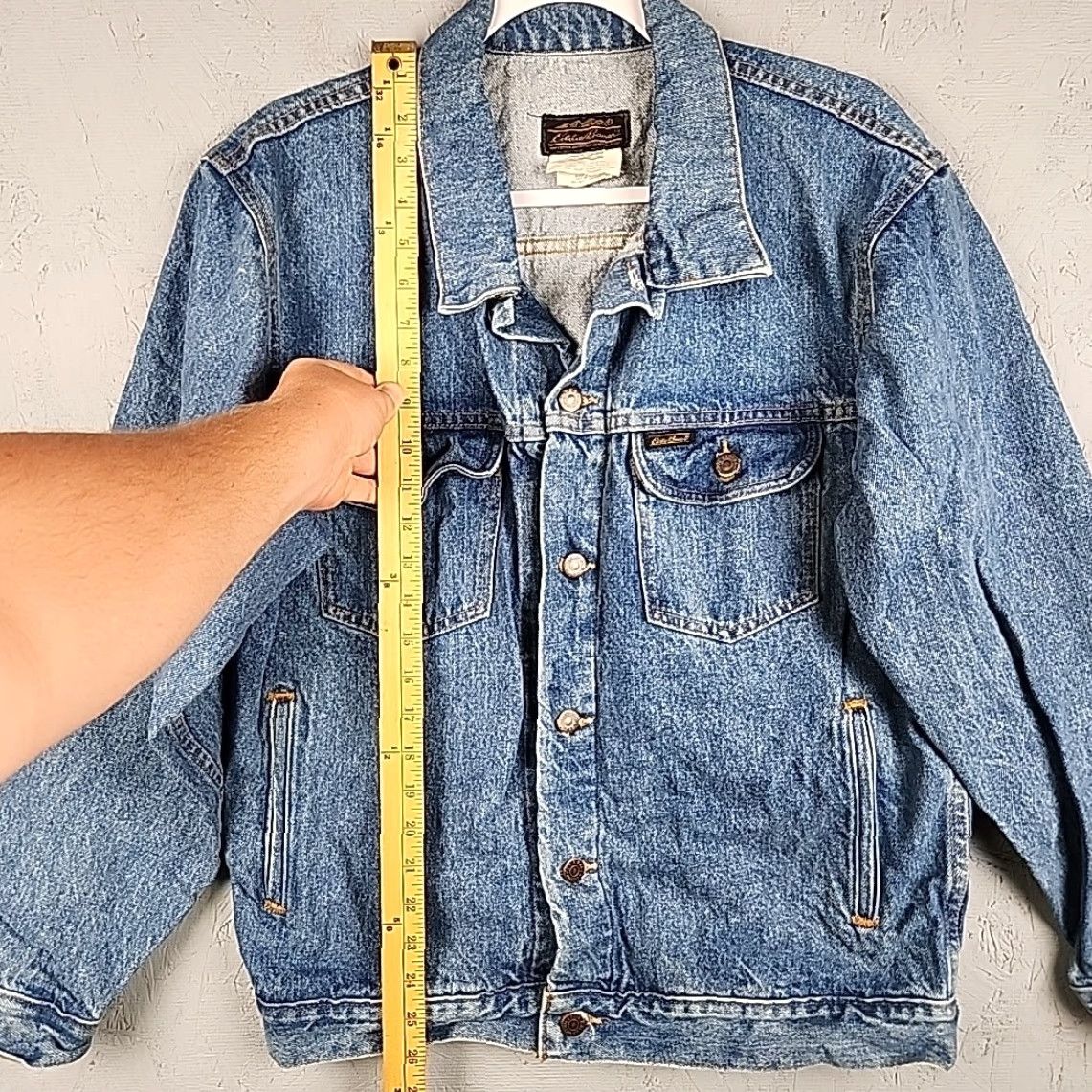 VINTAGE Eddie Bauer Denim Jacket Mens Medium Blue 80s Biker Retro