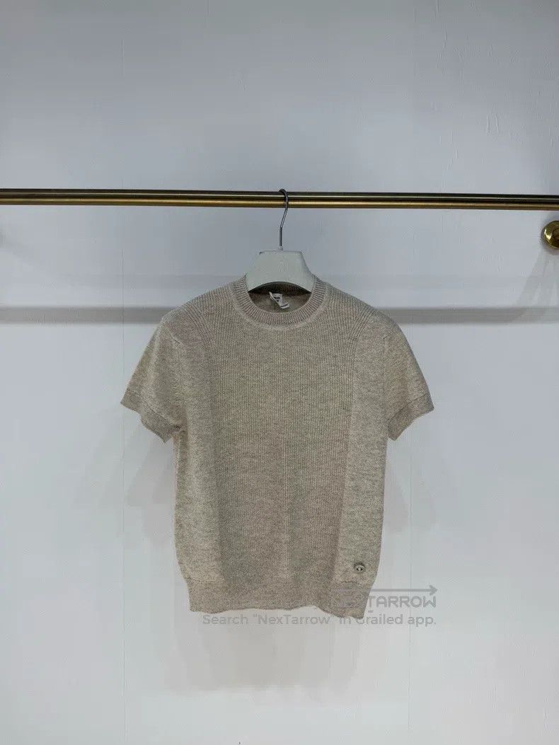 Hermes Oatmeal Classic Short-Sleeve 100% Cashmere Knit Swe