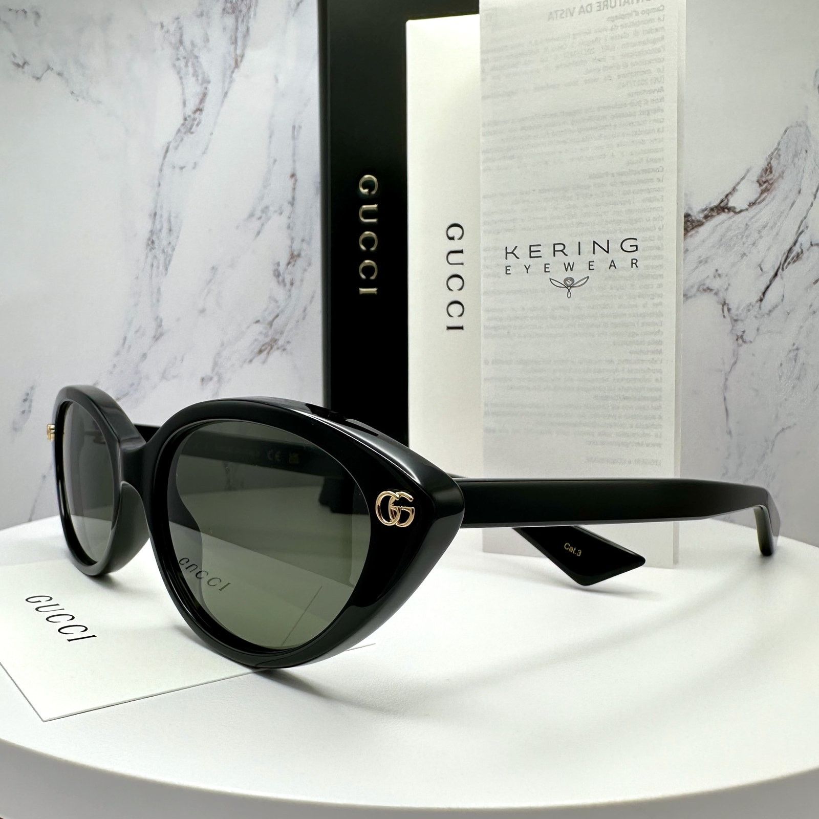 Gucci New GUCCI Sunglasses Black Cat Eye Gold Metal GG Logo Size ONE SIZE - 15 Thumbnail