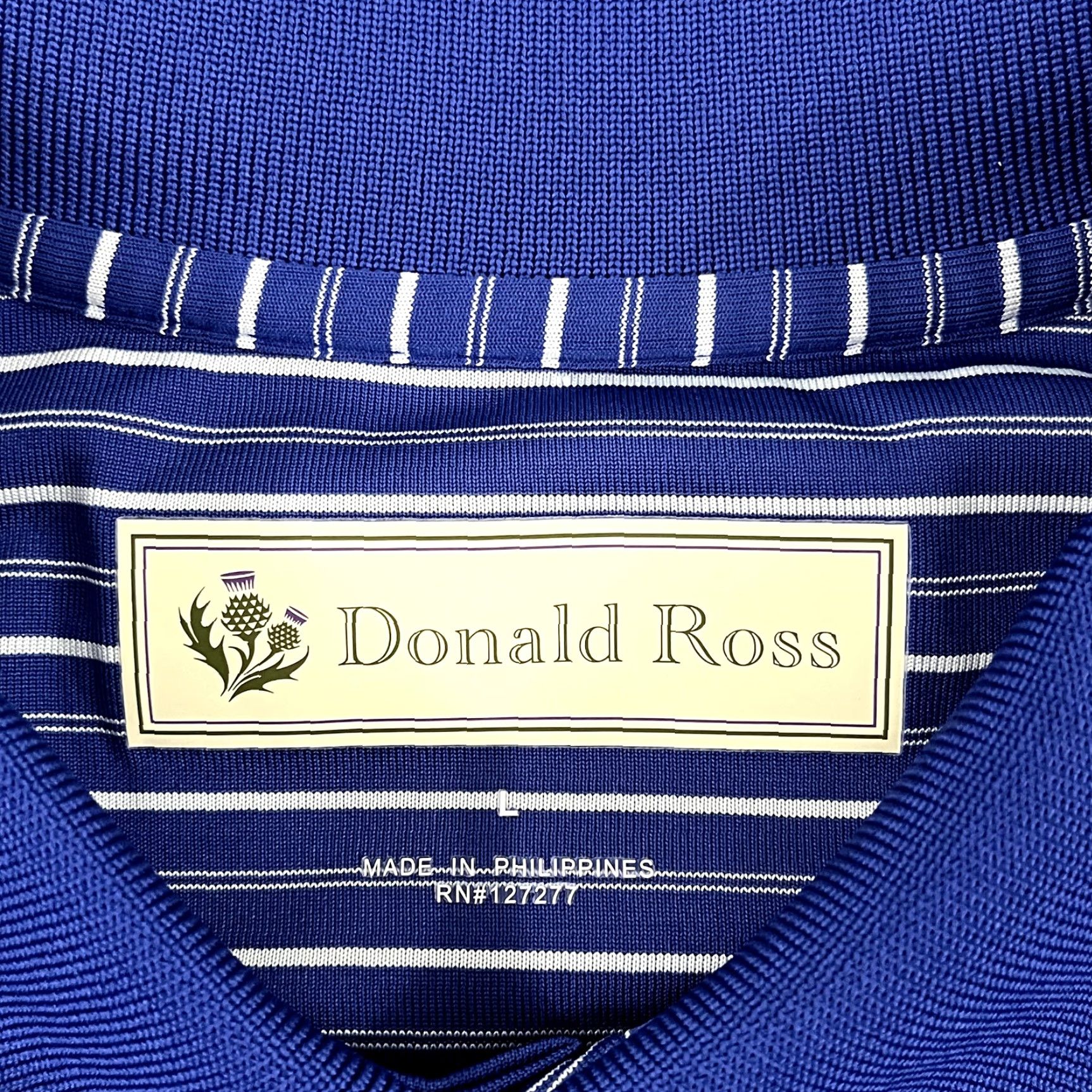 Vintage Donald Ross Polo Shirt Large Mens Blue Striped Philadelphia Challenge Match Golf Size US L / EU 52-54 / 3 - 4 Thumbnail