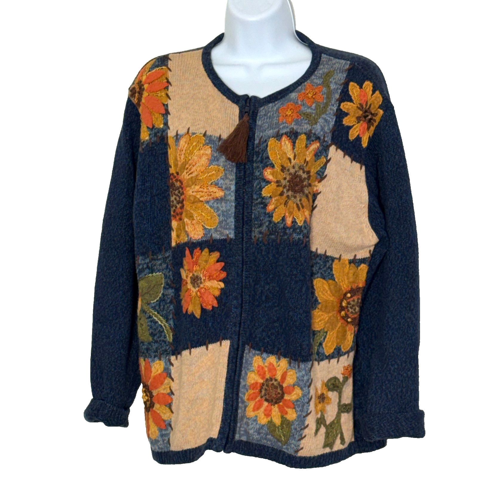 Other TIARA INTERNATIONAL Cardigan Womens M Blue Yellow Cotton Zip Size M / US 6-8 / IT 42-44 - 1 Thumbnail