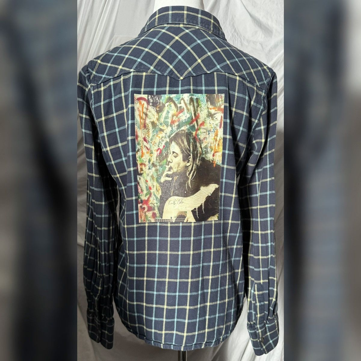Vintage Vintage, Custom Kurt Cobain Art, Plaid Button Up Size ONE SIZE - 11 Thumbnail