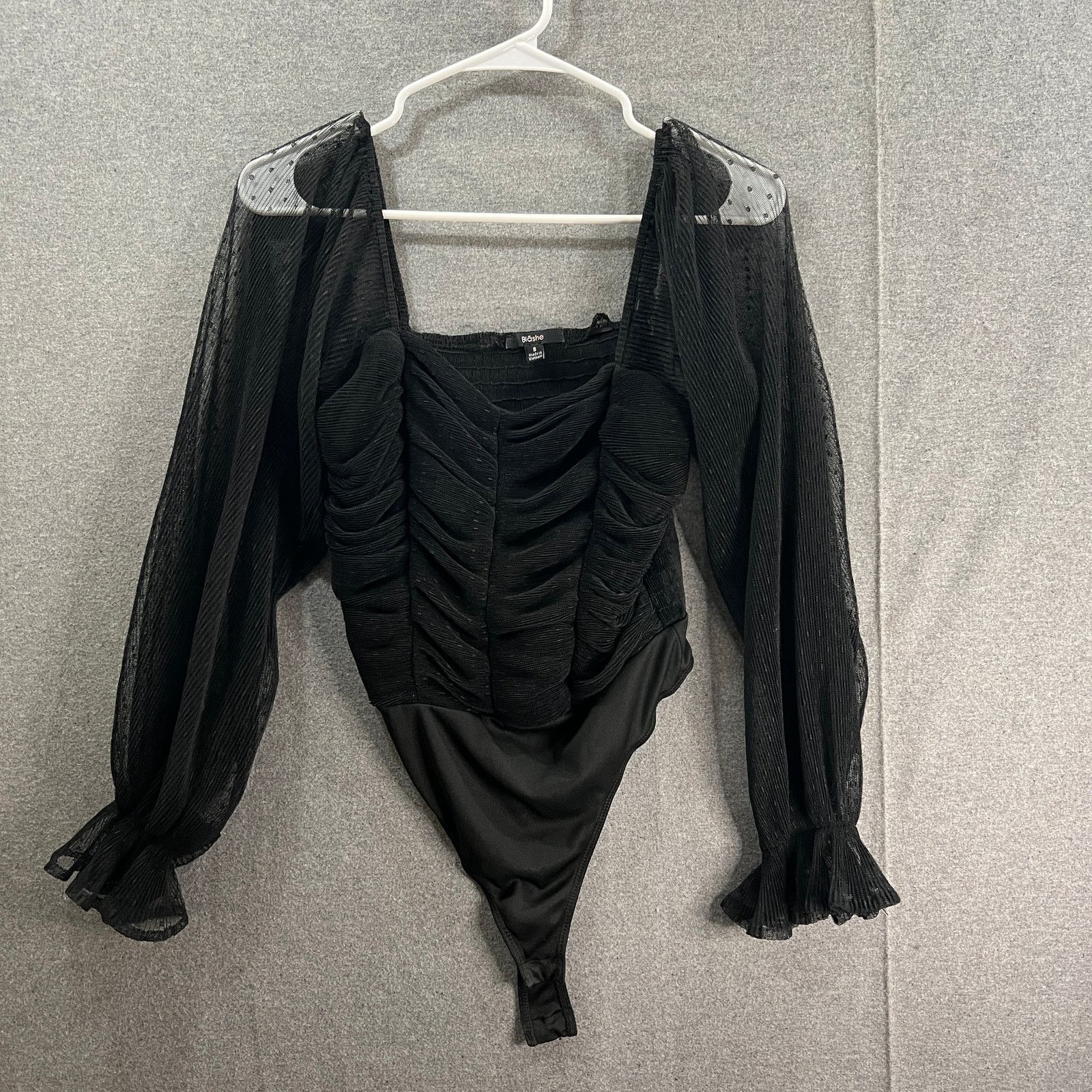 Blashe Black Sheer Mesh Bodysuit Top Women Small Black