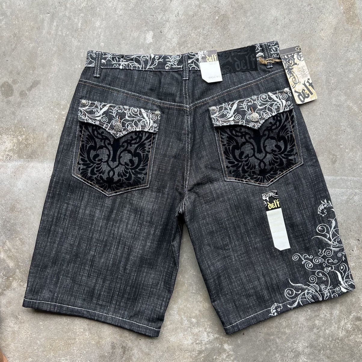 Vintage Crazy Vintage Y2K Embroidered Delf affliction jnco jorts | Grailed