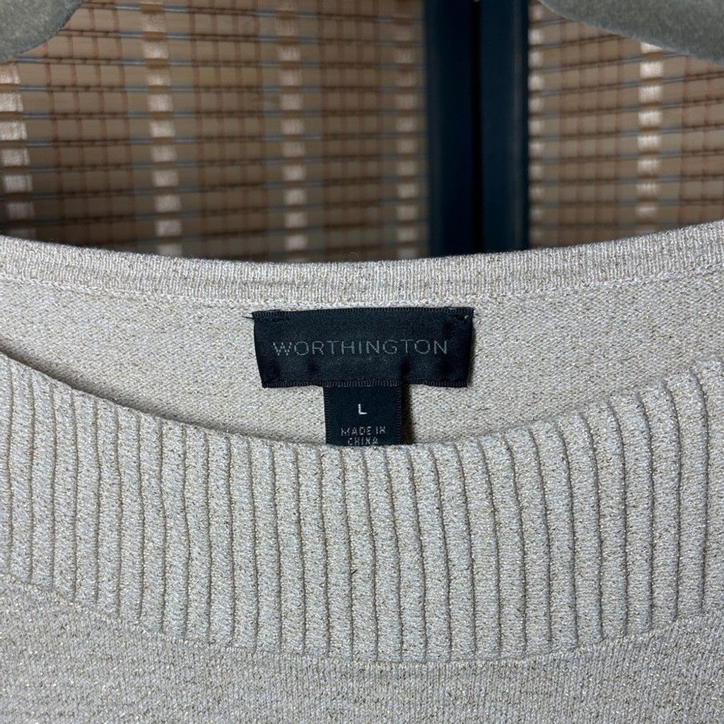 Worthington Worthington Scoop Neck Sweater in Cream and Gold Size L / US 10 / IT 46 - 2 Thumbnail