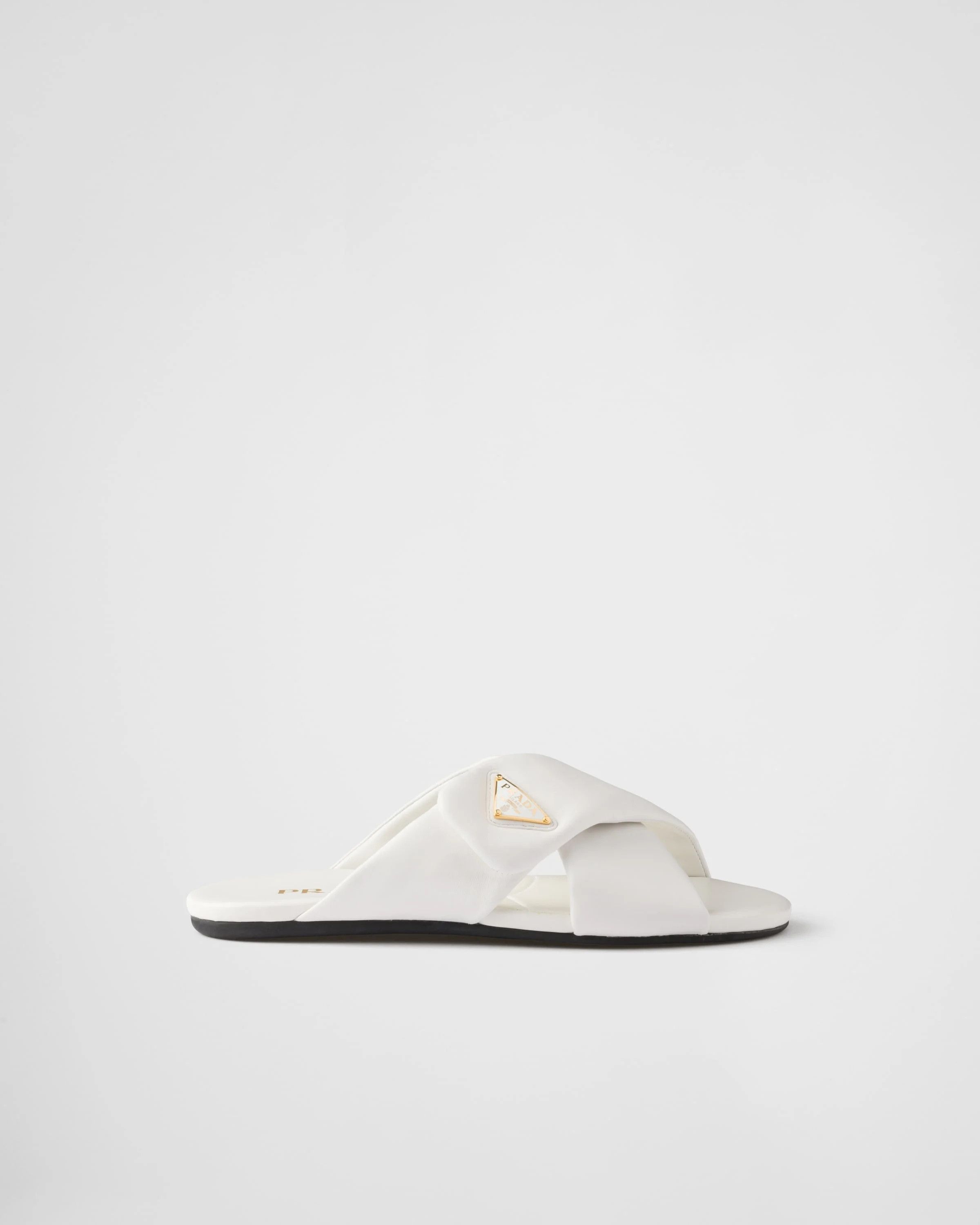 Prada o1B3y1r0526 Padded Nappa Leather Slides in White Size US 8 / IT 38 - 1 Thumbnail
