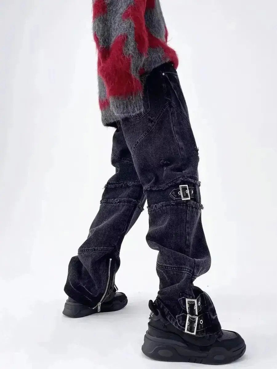 Japanese Brand Retro punk zipper loose patchwork jeans Size US 32 / EU 48 - 3 Thumbnail
