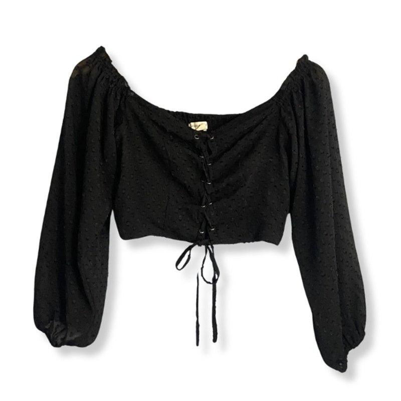 Aeropostale Aeropostale Cropped Top Lace Up Off Shoulder Black W S NWOT Size S / US 4 / IT 40 - 2 Thumbnail