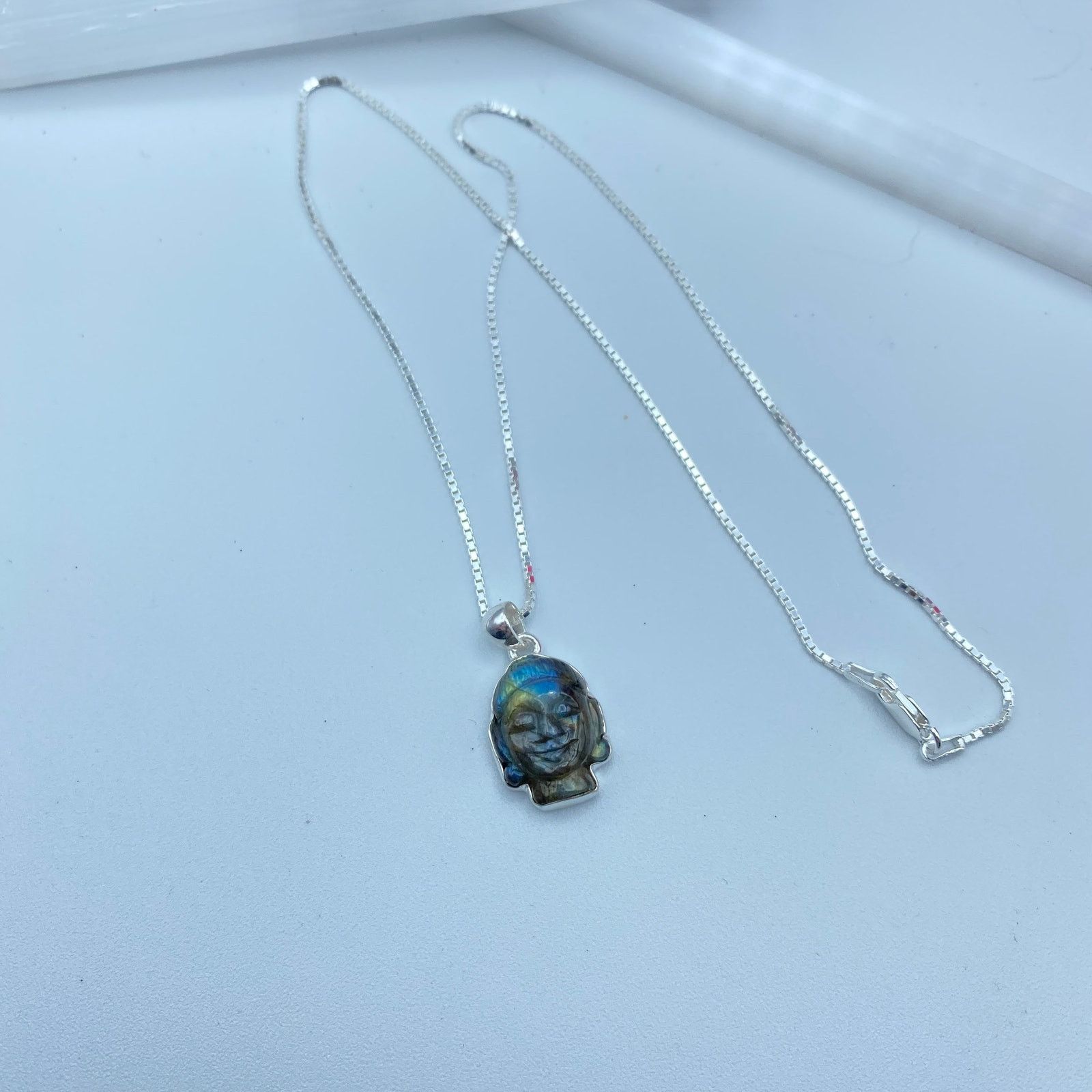 The Unbranded Brand Buddha Carved Labradorite Solid Sterling Silver Necklace Size ONE SIZE - 8 Thumbnail
