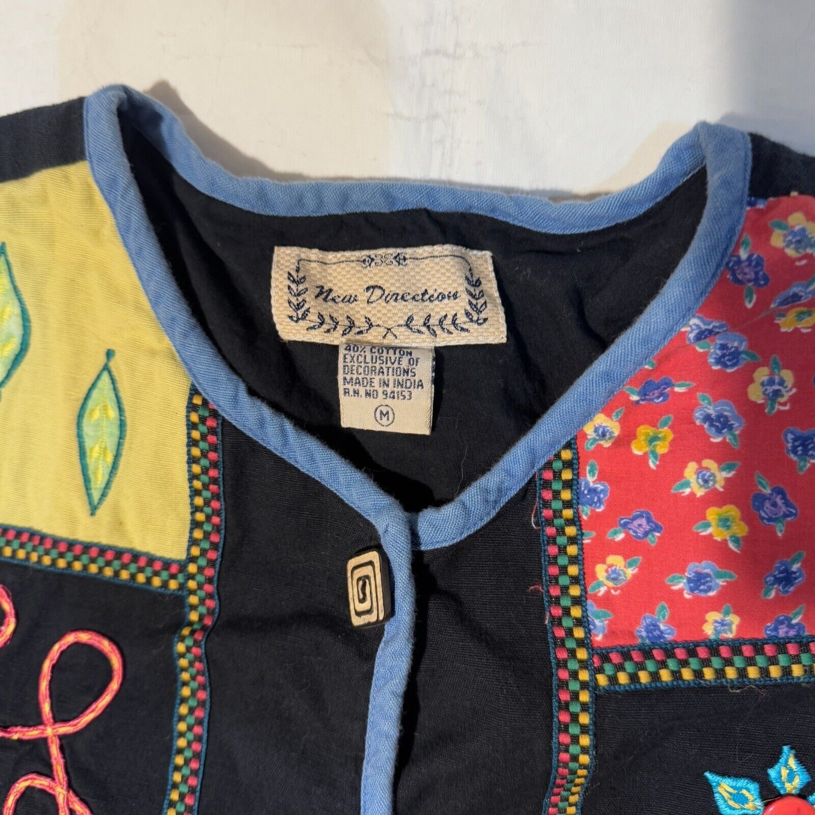 Vintage New Direction Embroidered Patchwork Jacket - M Linen Blend A Size M / US 6-8 / IT 42-44 - 2 Thumbnail