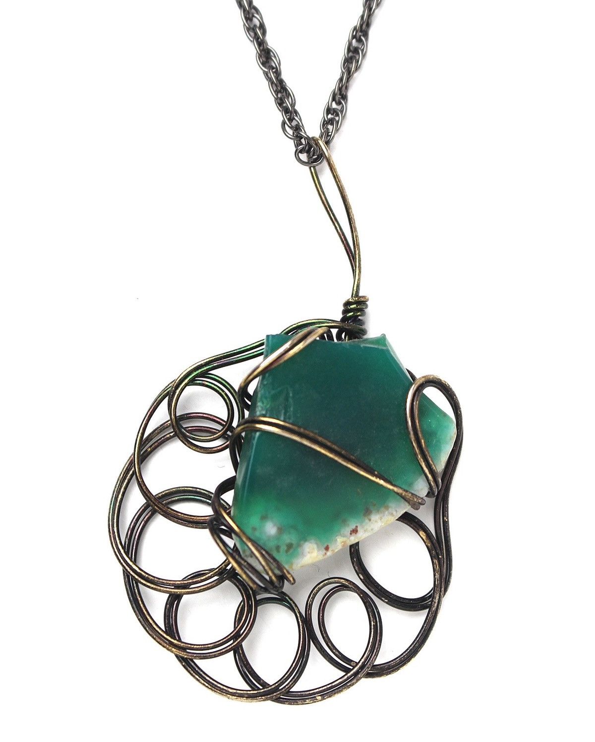 If Six Was Nine 1990S JAPANESE HANDCRAFTED GREEN STONE PENDANT NECKLACE Size ONE SIZE - 1 Thumbnail