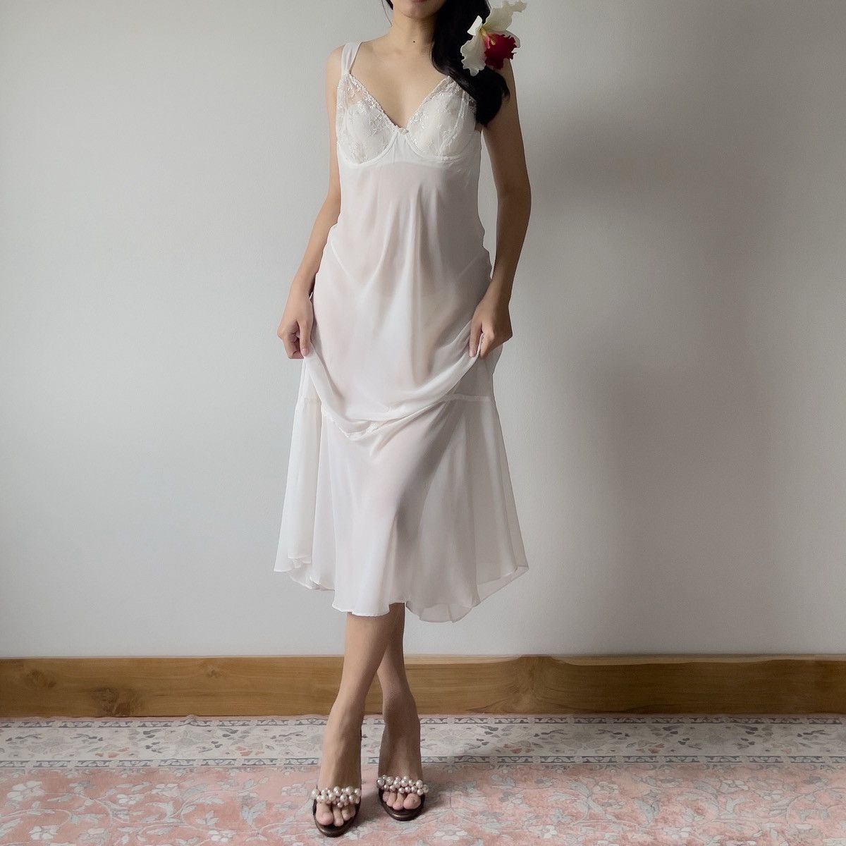 Other Romantic 2000s Soft White Sheer Chiffon Slip Dress (M) Size M / US 6-8 / IT 42-44 - 5 Thumbnail