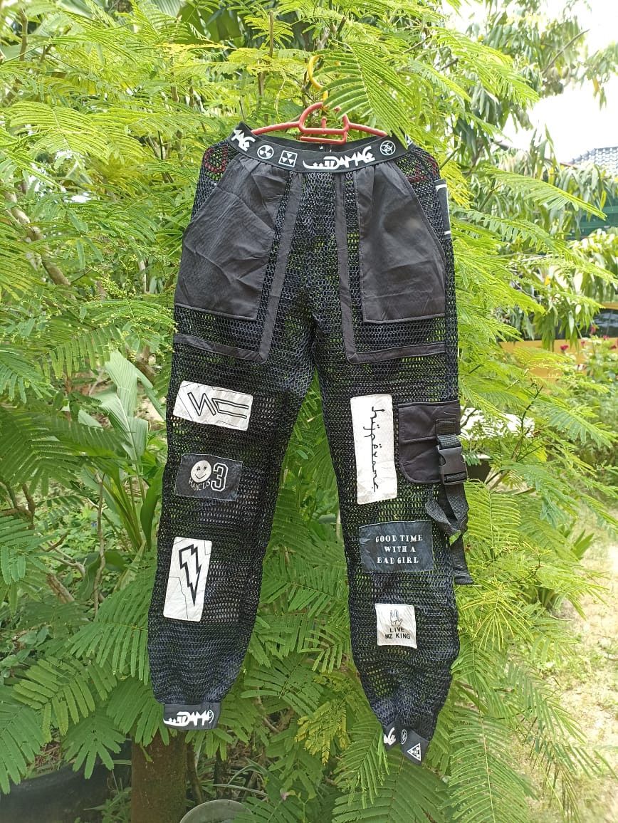 image of Designer Wujazz See Through Pants With Mini Patches in Black, Women's (Size 22)