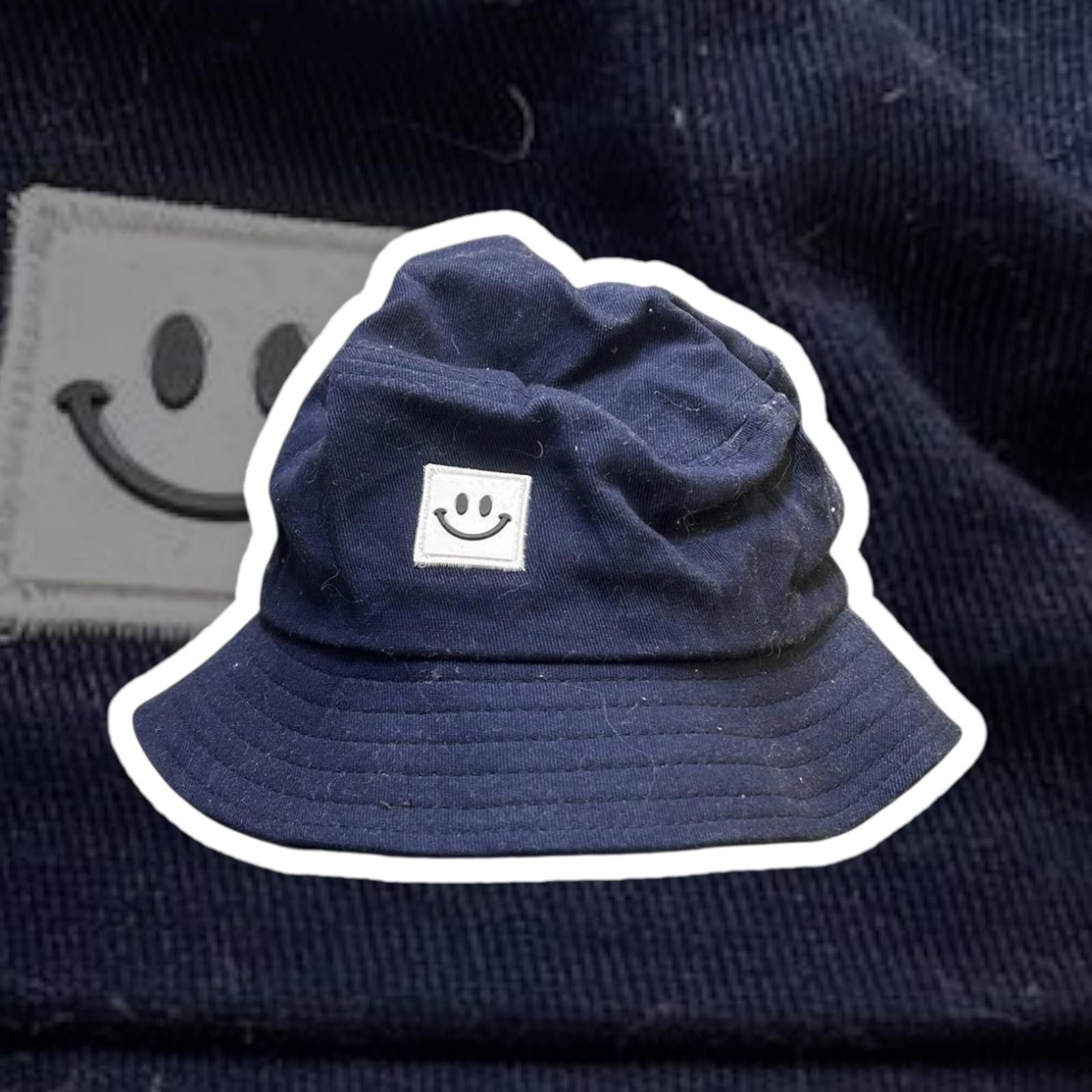 Unknown London Stylish Navy Bucket Hat with Smile Patch Size ONE SIZE - 1 Thumbnail