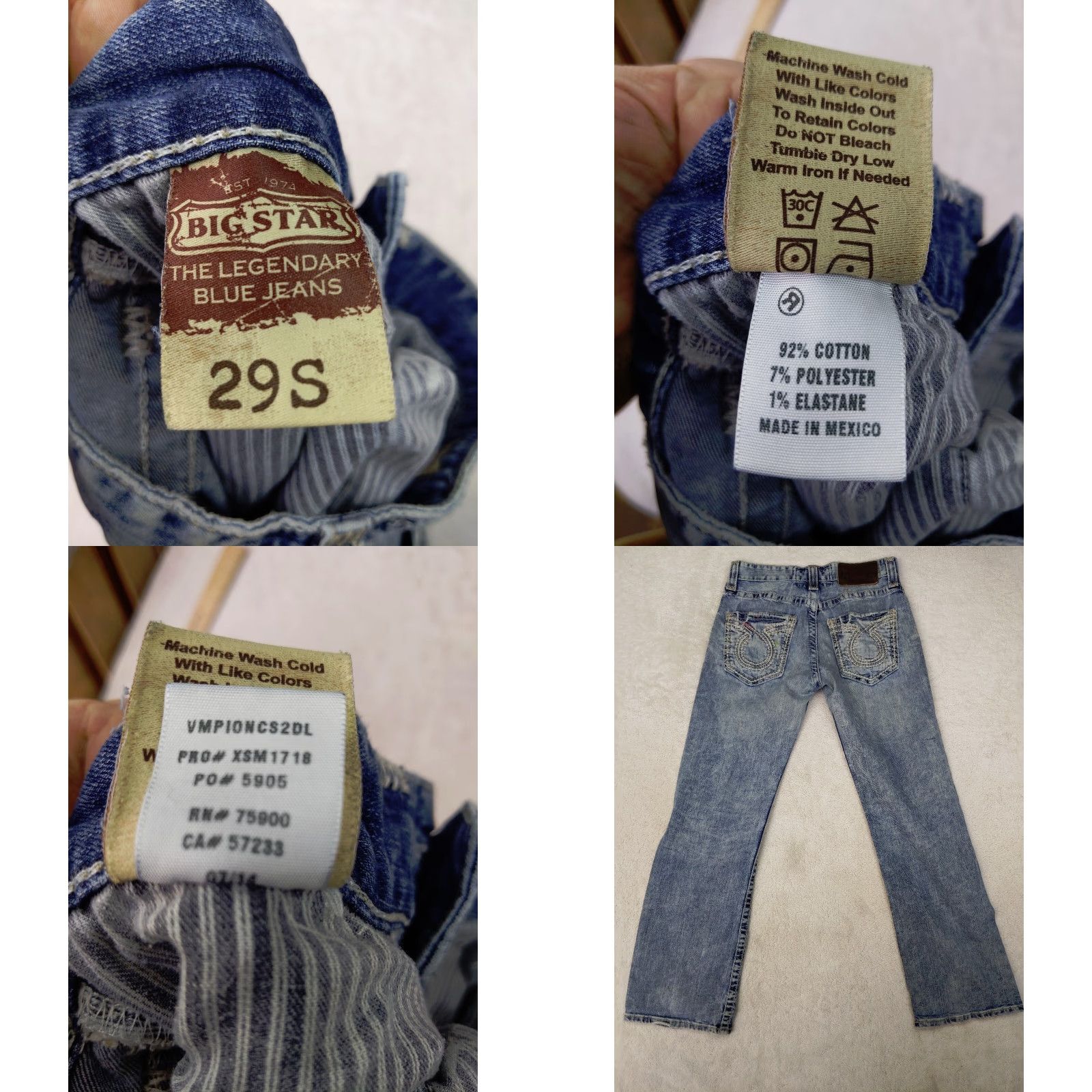 Vintage Big Star Pioneer Jeans Mens 29x29 Light Acid Wash Blue Denim Slim Straight Zip Fly Button Waist 29in Mens Size US 29 - 8 Thumbnail