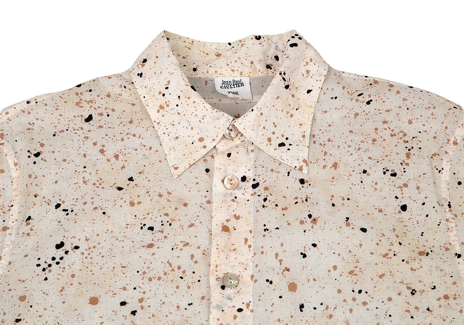 Jean Paul Gaultier Splash Print Short Sleeve Shirt in Beige, Size 48 Size US M / EU 48-50 / 2 - 2 Thumbnail