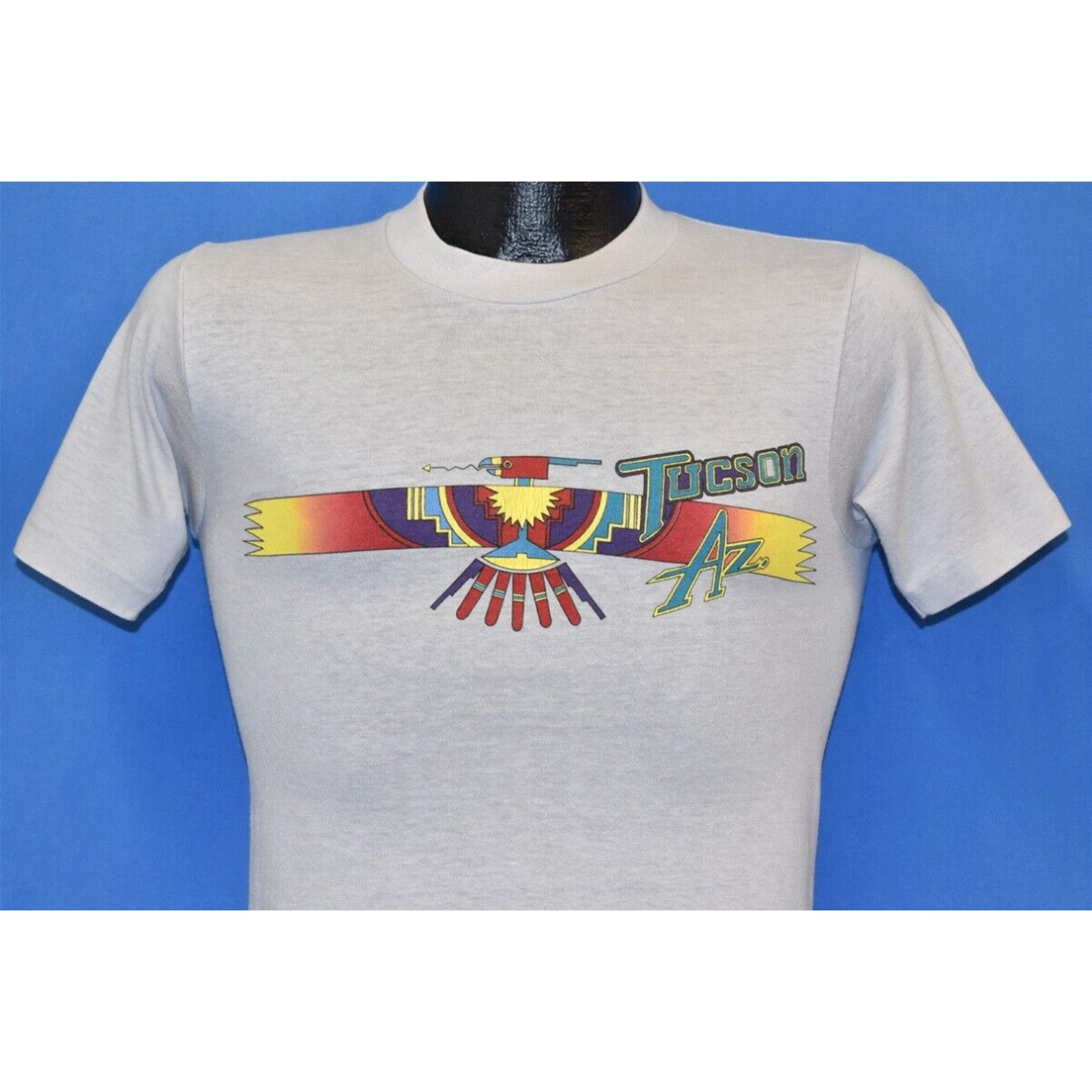 Image of VTG 80's Tucson Arizona Aztec Bird Southwestern Thunderbird Vacation T-Shirt Xs in White (Size Smal