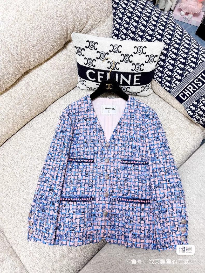 Chanel Chanel Pin blue mosaic woven four-pocket long-sleeved twee Size XXS / US 00 / IT 34 - 2 Thumbnail