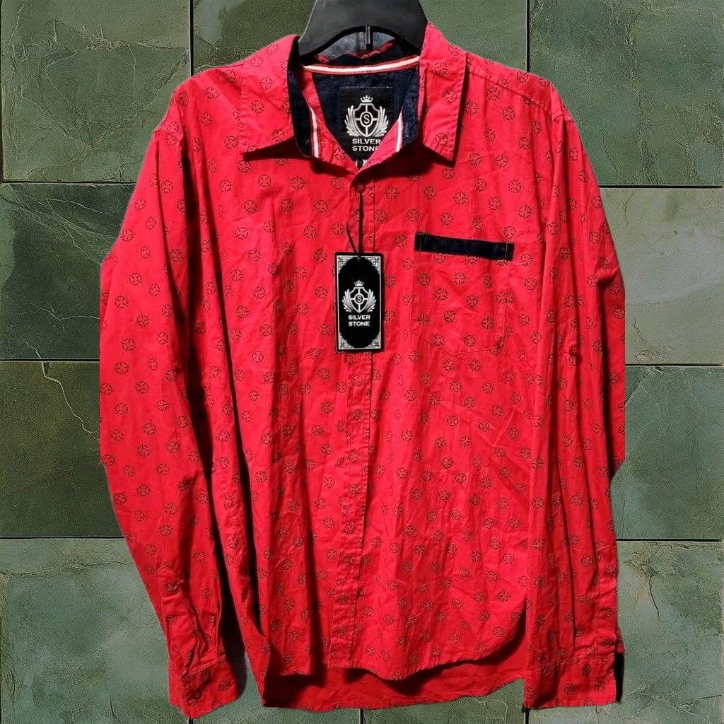 Silverstone Button-Up Shirt Mens 1XL Red Bulls Eye Pattern Casual Western Business Long Sleeve, Men's