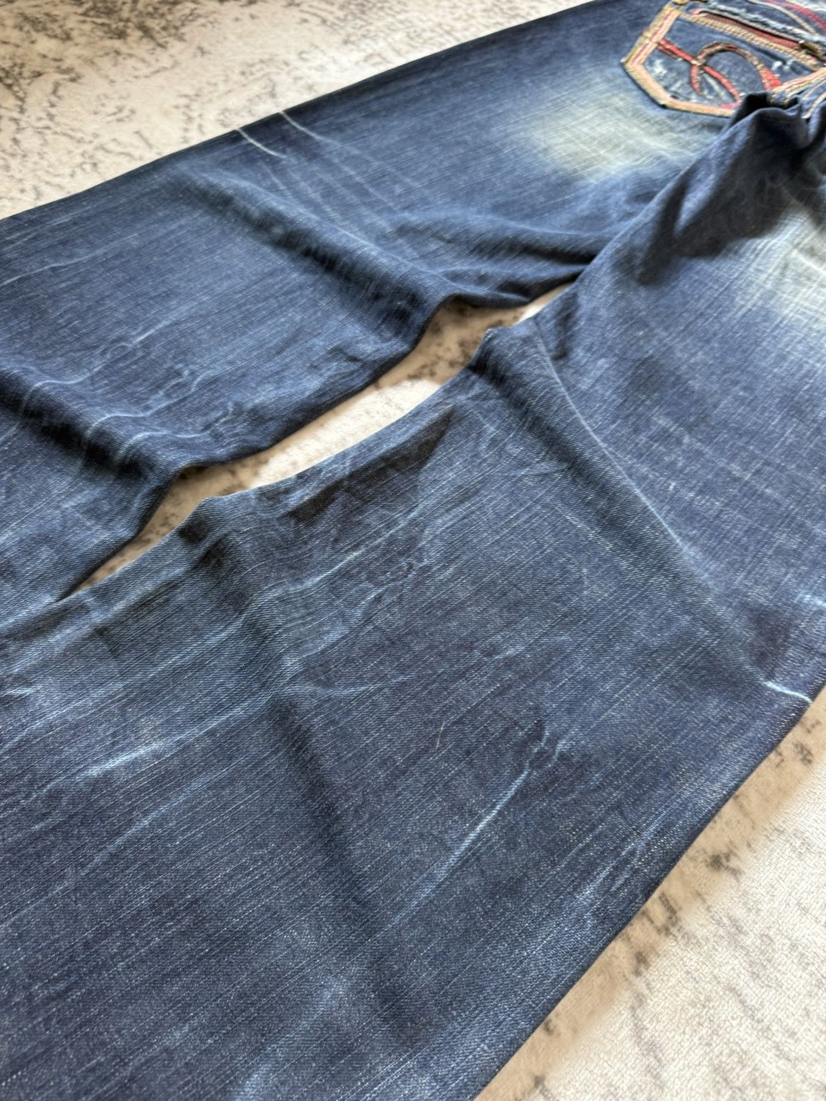 Le Grande Bleu (L.G.B.) Studio R.P Muddy Wash Wide Leg Flared Jeans Size US 28 / EU 44 - 16 Thumbnail