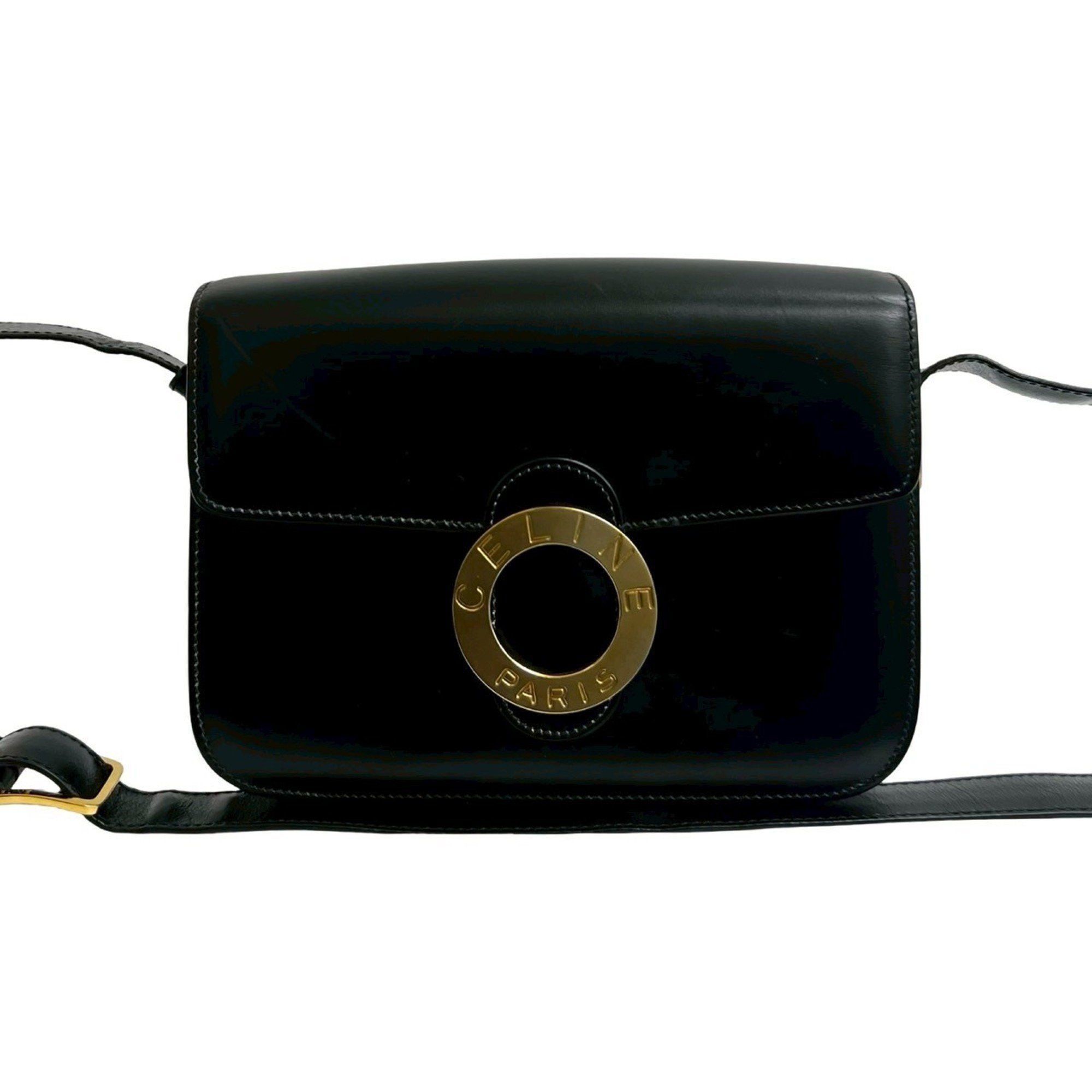 Celine CELINE Vintage Circle Logo Hardware Calf Leather Shoulder Bag/Pochette/Sacoche Black 23671 Size ONE SIZE - 1 Thumbnail