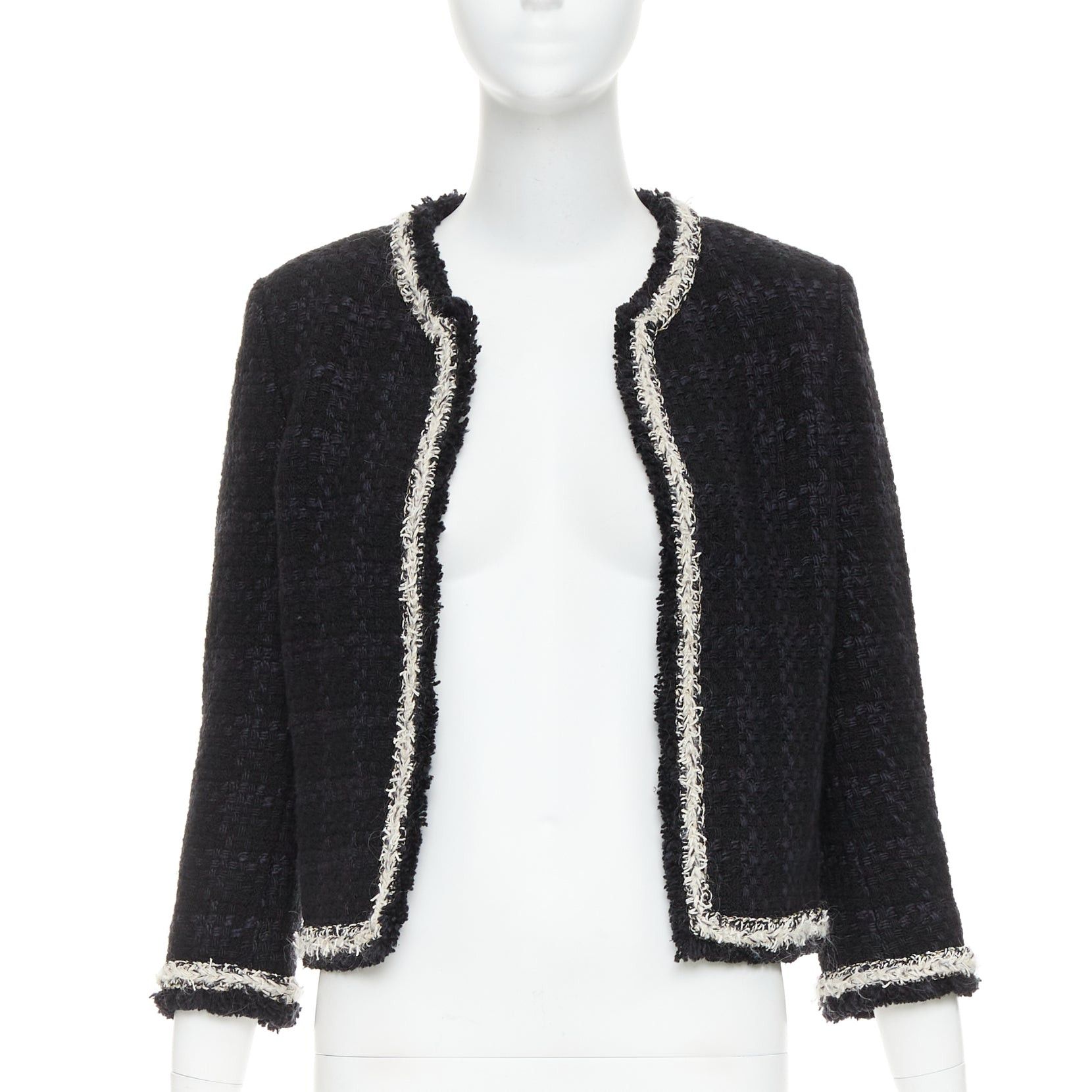 Saint Laurent Paris SAINT LAURENT 2021 navy wool silk tweed silver chain braided trim jacket FR38 M Size M / US 6-8 / IT 42-44 - 1 Thumbnail