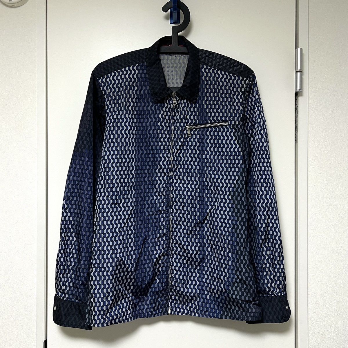 Image of Archive Prada Illusion Nylon Zip Up Jacket in Blue, Men's (Size Small)