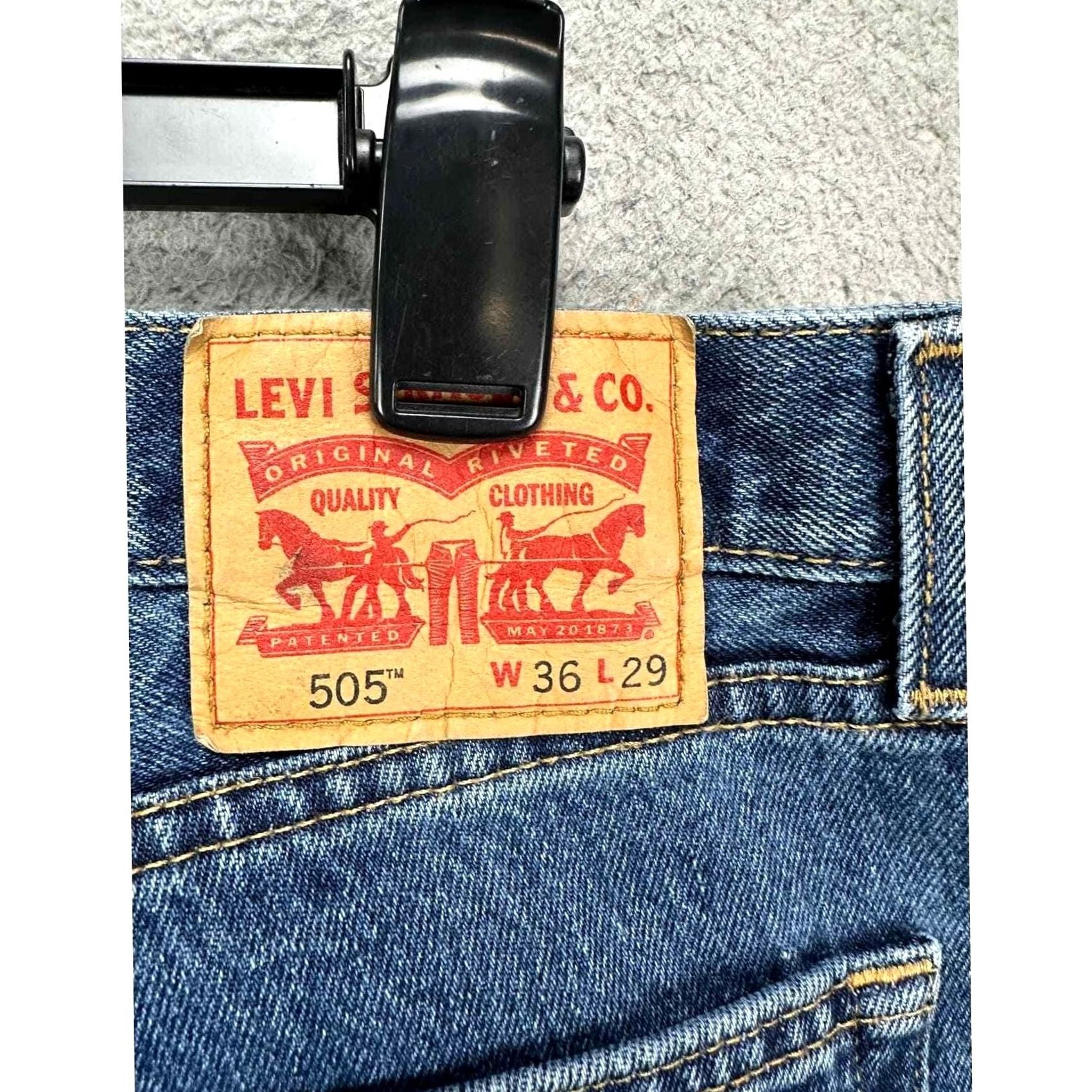 Levi's Levi's 505 Jeans Mens 36X29 Blue Distressed Regular Fit Straight Denim Jeans Regular Mens Blue 505 Straight Jeans Denim Light Distressed Size US 36 / EU 52 - 4 Thumbnail