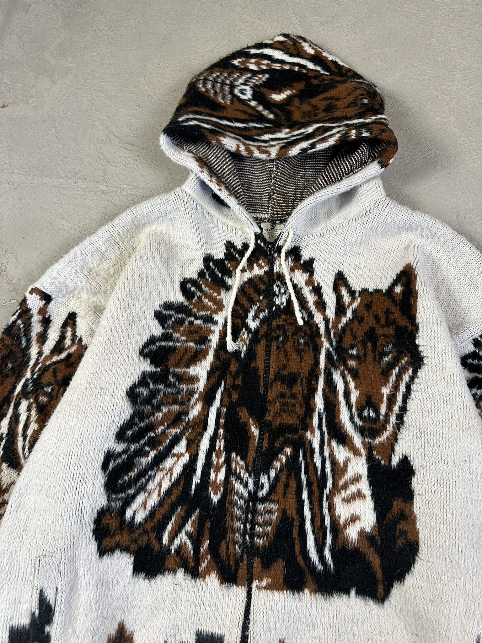 Japanese Brand Vintage Wuayra Wool Knit Indian Zip Hoodie Size US L / EU 52-54 / 3 - 8 Thumbnail