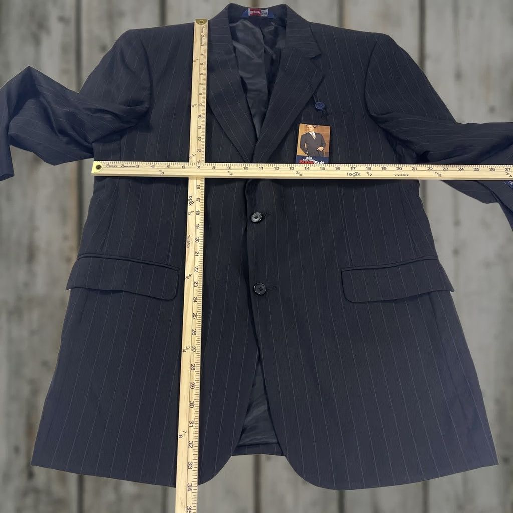 Stafford Stafford Blazer Sport Coat Jacket Black Striped Two-Button 42L Wool Polyester Spandex Notch Lapel Double-Vented Regular Chest 42 Mens NWT Size 42R - 1 Thumbnail