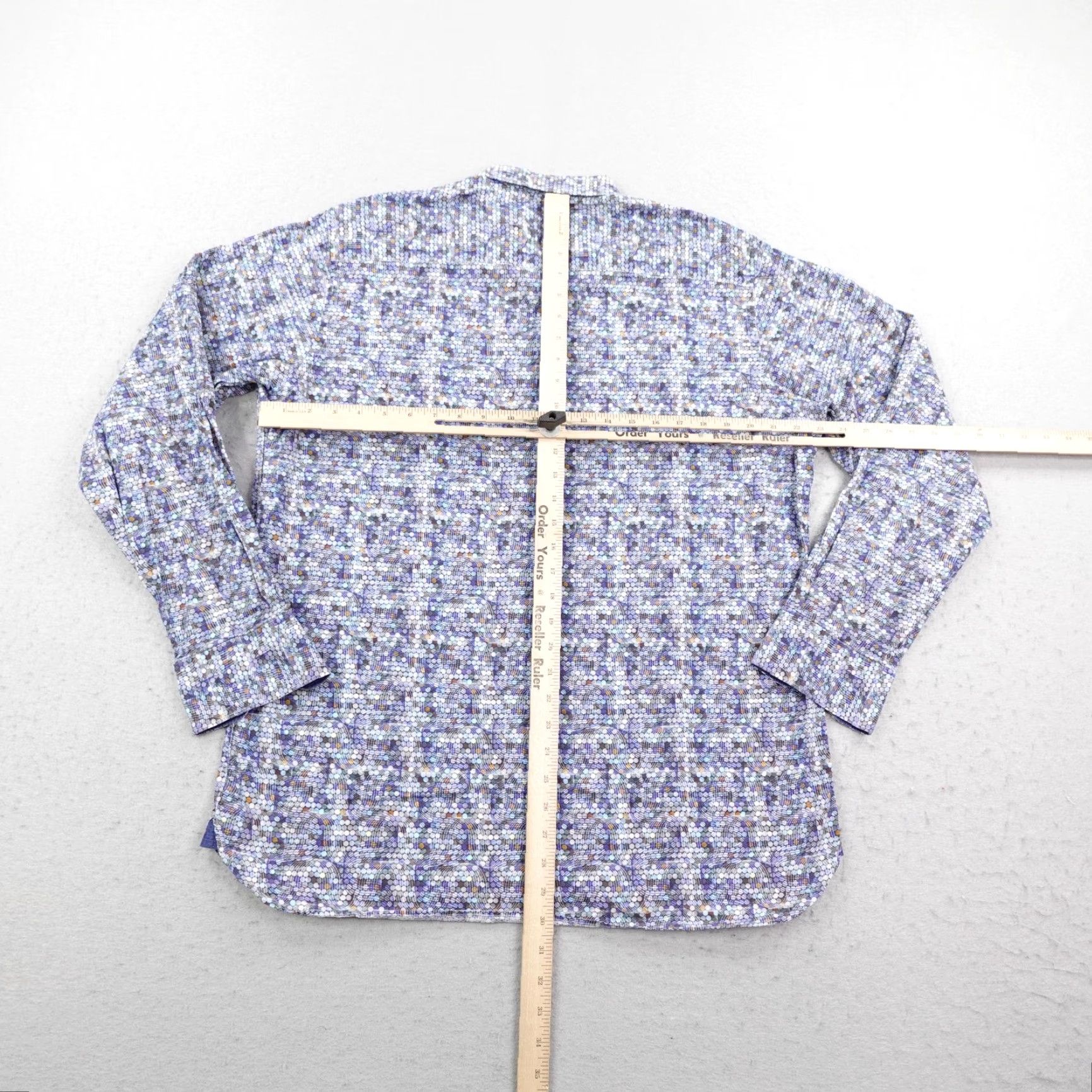 BUGATCHI BUGATCHI Shirt Mens XL Button-Up Long Sleeve Blue Abstract Print Classic Fit Geometric Cotton Button Size US XL / EU 56 / 4 - 4 Thumbnail