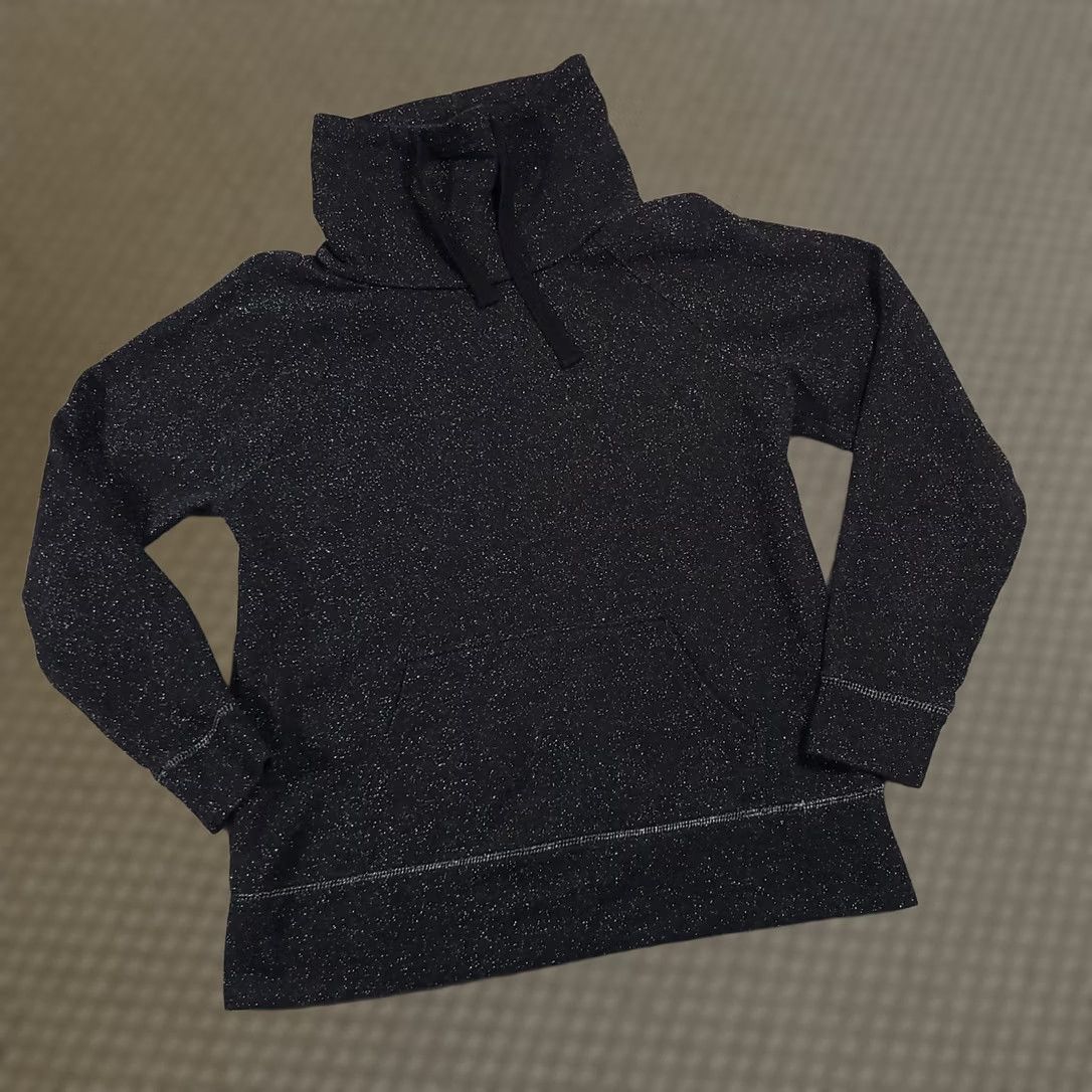 Vintage Christopher & Banks Sweatshirt Women's Medium Black Silver Glitter Cowlneck Pullover Knit Long Sleeve Kangaroo Pocket Drawstring Regular Vintage No Size M / US 6-8 / IT 42-44 - 1 Thumbnail