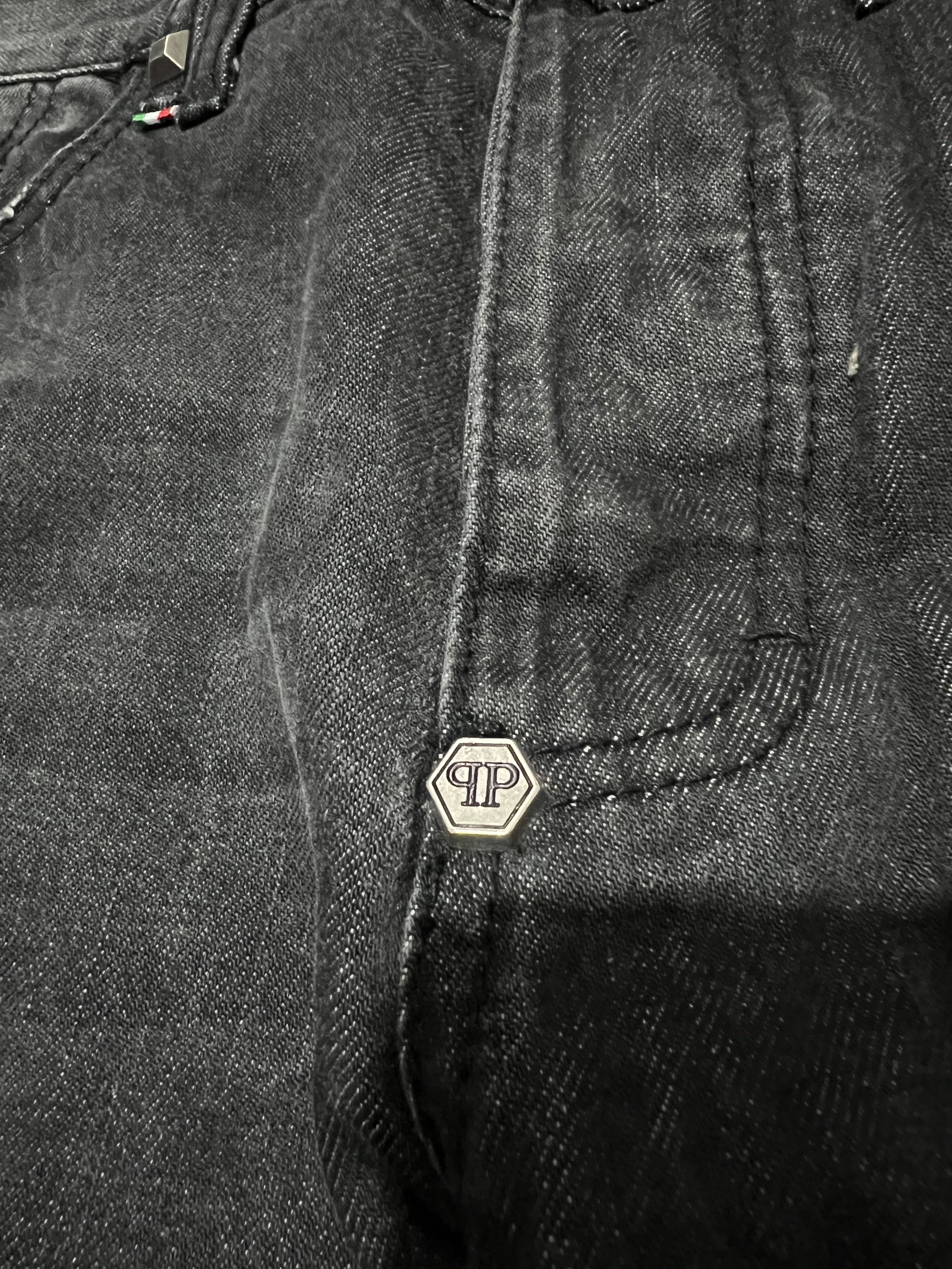 If Six Was Nine × Le Grande Bleu (L.G.B.) 2000s Philipp Plein Studded Skull Poem Wash Jeans y2k style Size US 34 / EU 50 - 8 Thumbnail