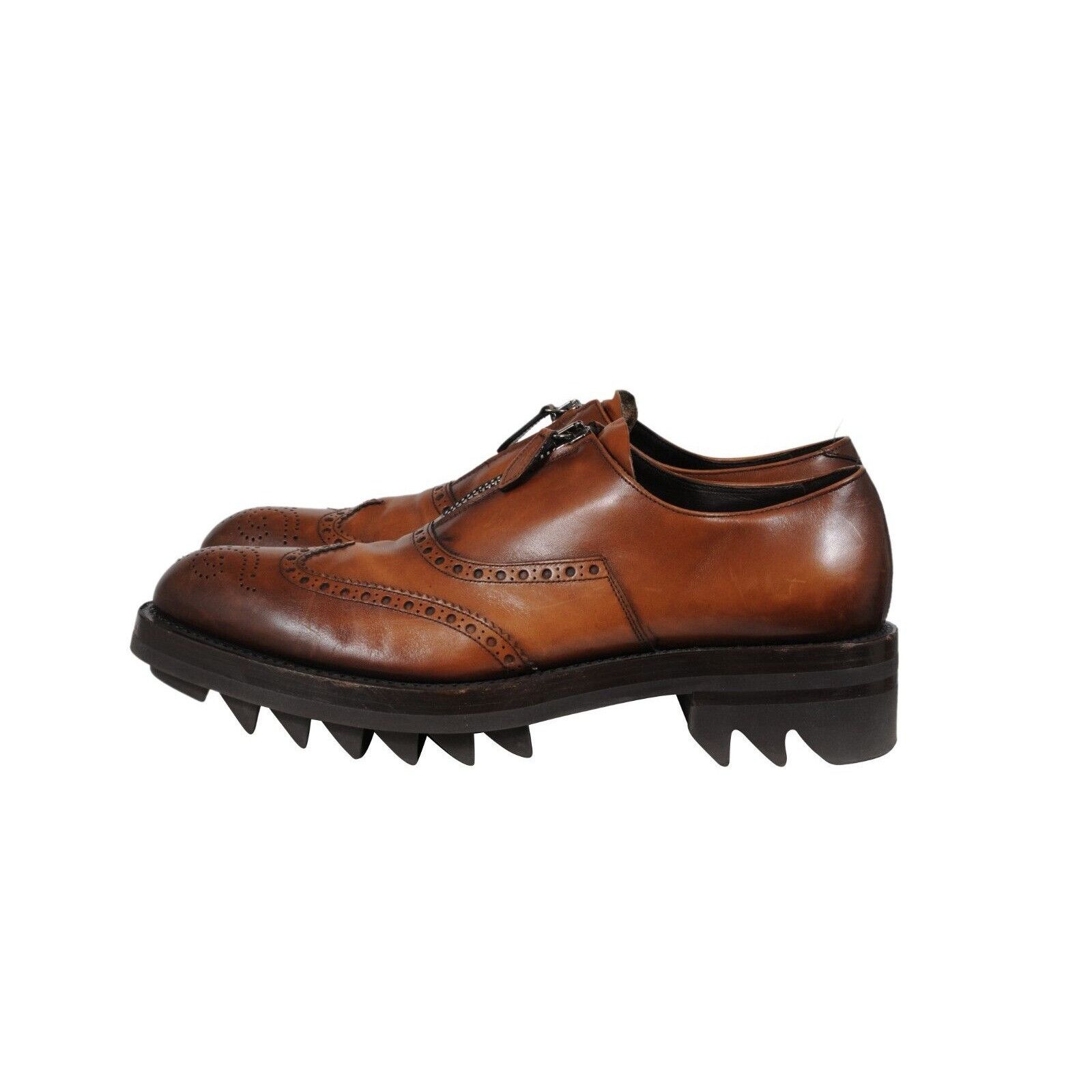 Prada Oxfords Brown Leather Medallion Wingtip Size US 11 / EU 44 - 6 Thumbnail