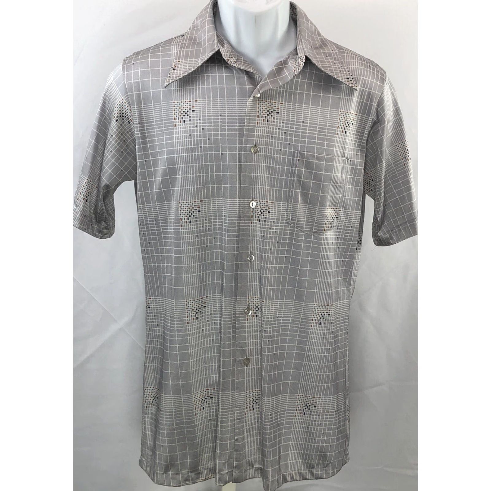 Etro VINTAGE Chemise ButtonUp Shirt M Gray Geo Silky point collar Retro 70s Disco Shirt Mens Size US M / EU 48-50 / 2 - 5 Thumbnail