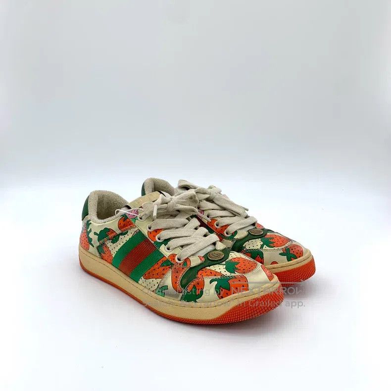 Gucci Gucci Colour-blocked strawberry print lacing casual sports Size US 5.5 / IT 35.5 - 2 Thumbnail